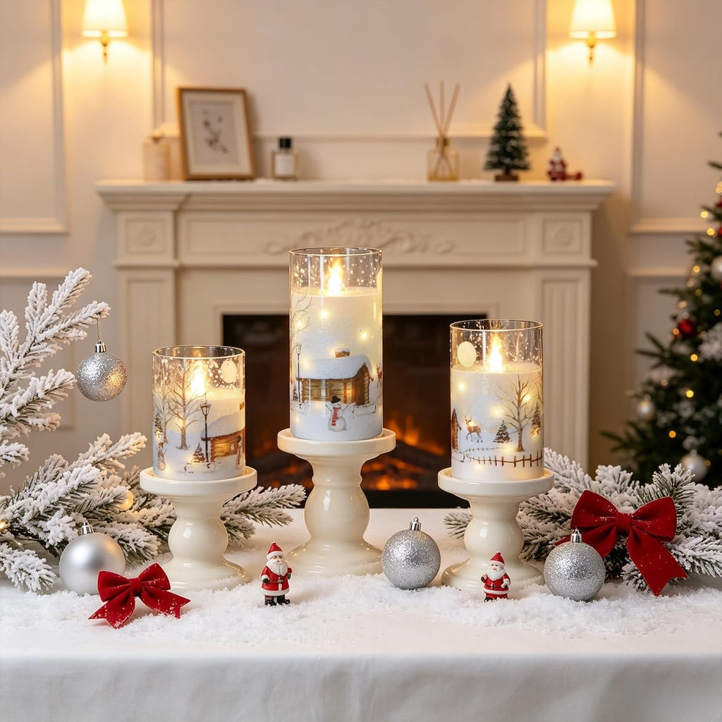 Christmas Snowman Flameless Candles String Lights Remote Timer