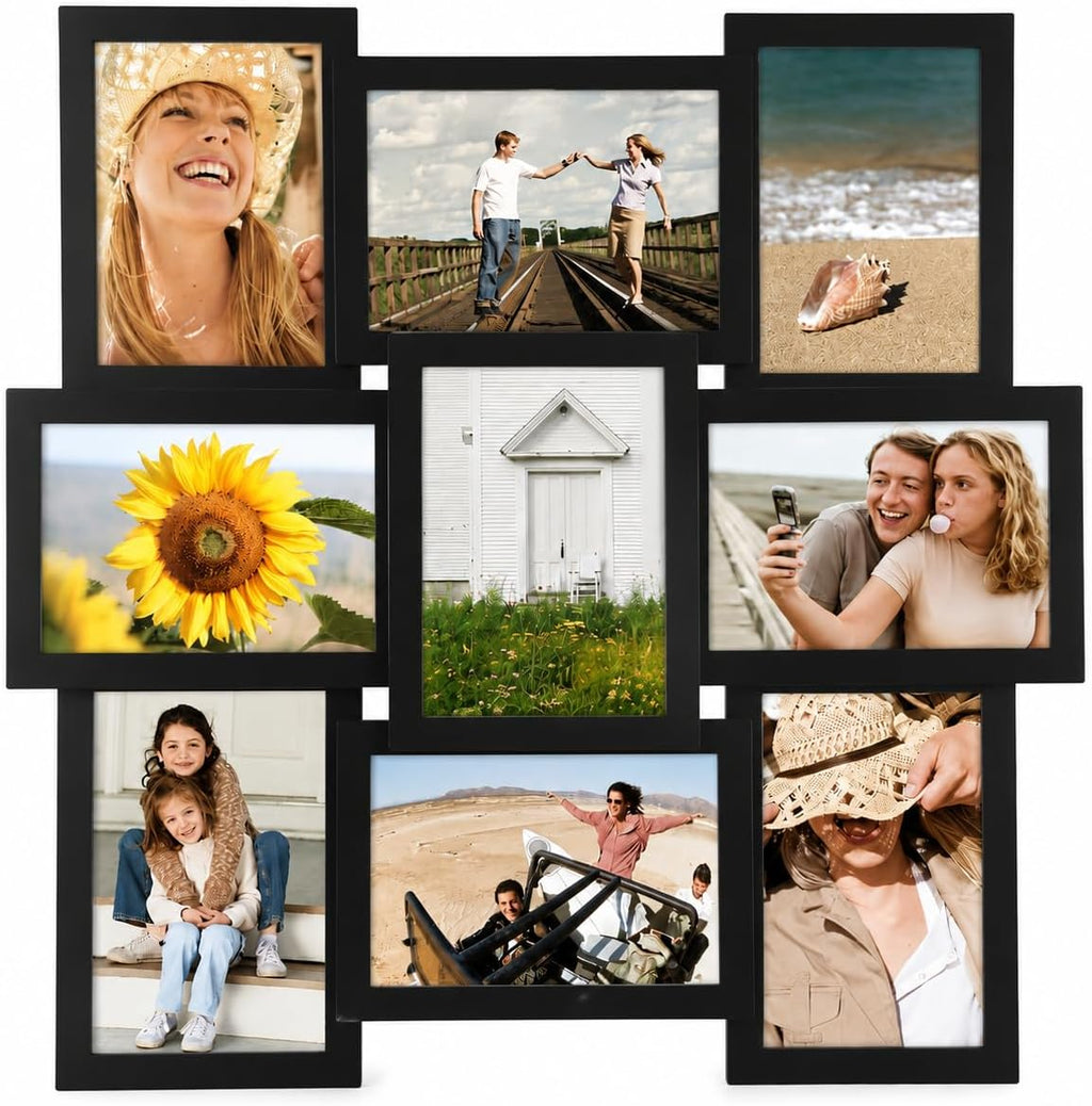 Malden International Designs 5 x 7 9-Opening Dimensional Collage Photo Wall Frame, Black