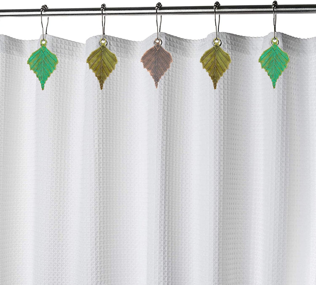 Set of 12 Birch Tree Leaf Shower Curtain Hooks Realistic Large Veined Leaf Autumn Leaves Woodland Forest Style Theme Home Shower Curtain Rings Decor Accessories (Colorful)