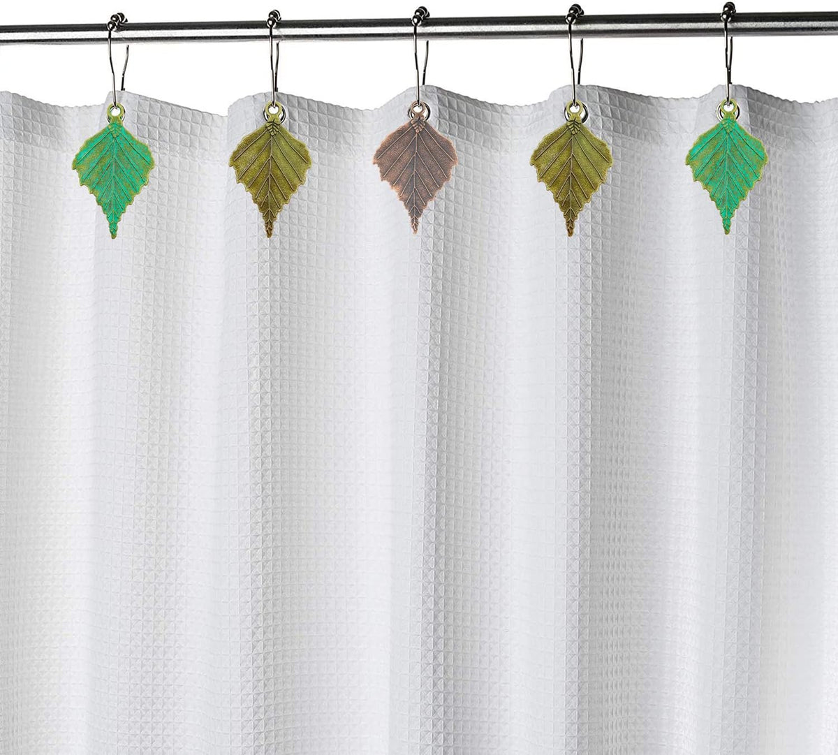 Set of 12 Birch Tree Leaf Shower Curtain Hooks Realistic Large Veined Leaf Autumn Leaves Woodland Forest Style Theme Home Shower Curtain Rings Decor Accessories (Colorful)