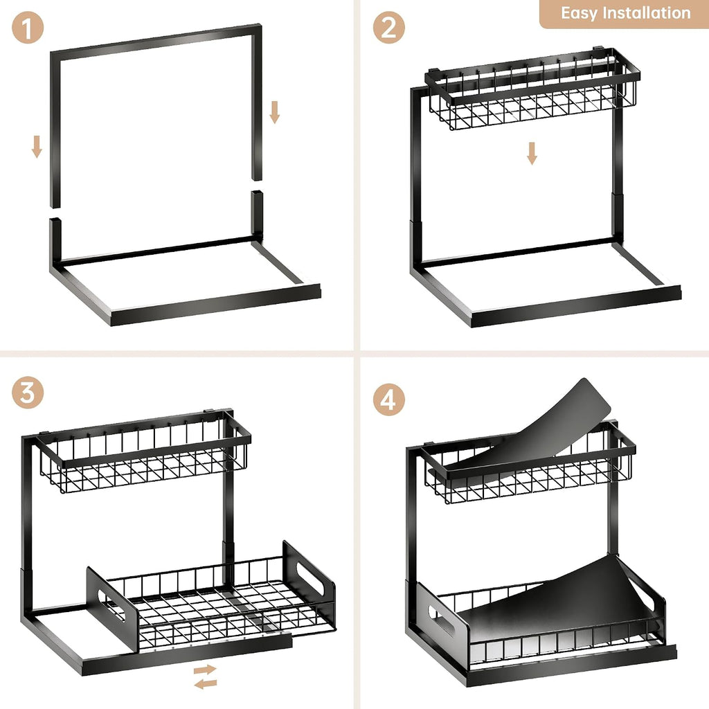 Under Sink Organizer and Storage, Slide Out Cabinet Organizer, Pull Out Sink Shelf for Kitchen Bathroom Laundry, Black, 1 Pack