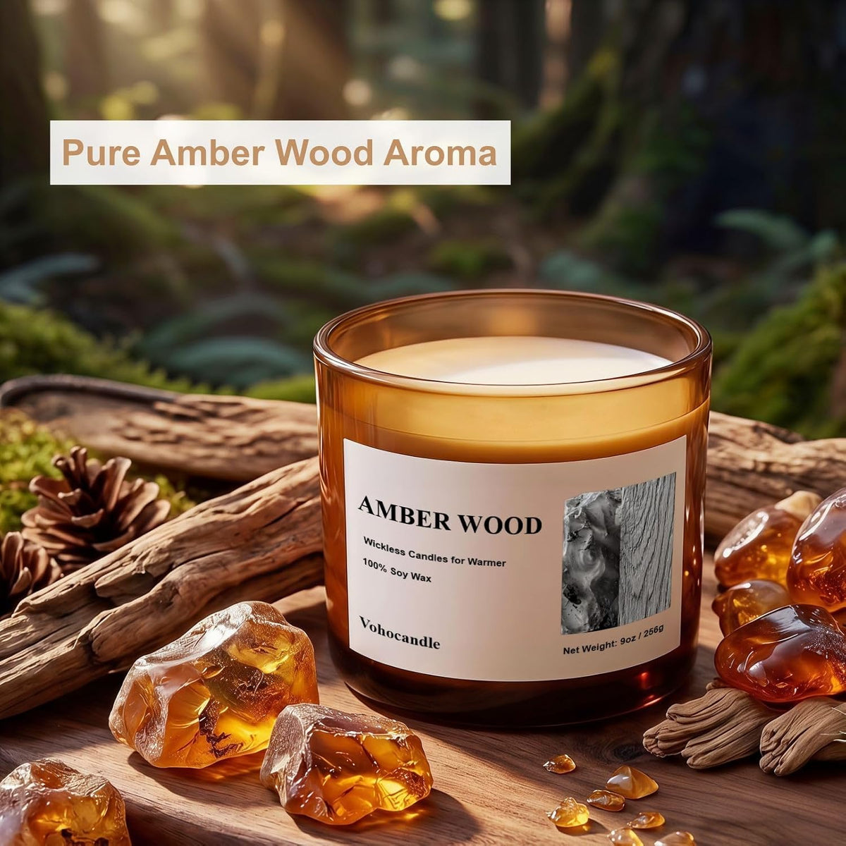 VOHO Amber Wood Wickless Candles for Candle Warmer Lamp, 9oz Scented Candle