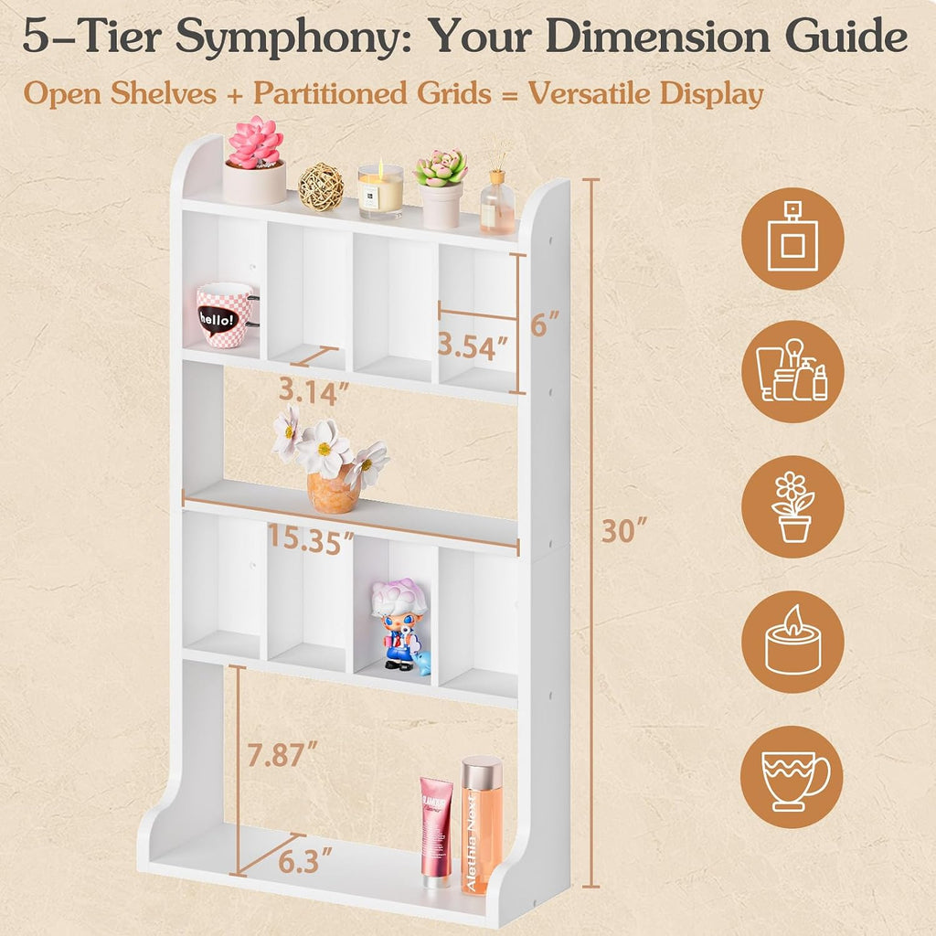 Keebofly Perfume Organizer Wall Mount & Large Cologne Display Case - Wooden Multi-Tier Trinket Shelf for Fragrances, Collectibles, Figures, Miniatures, Cosmetics and Shot Glasses, White