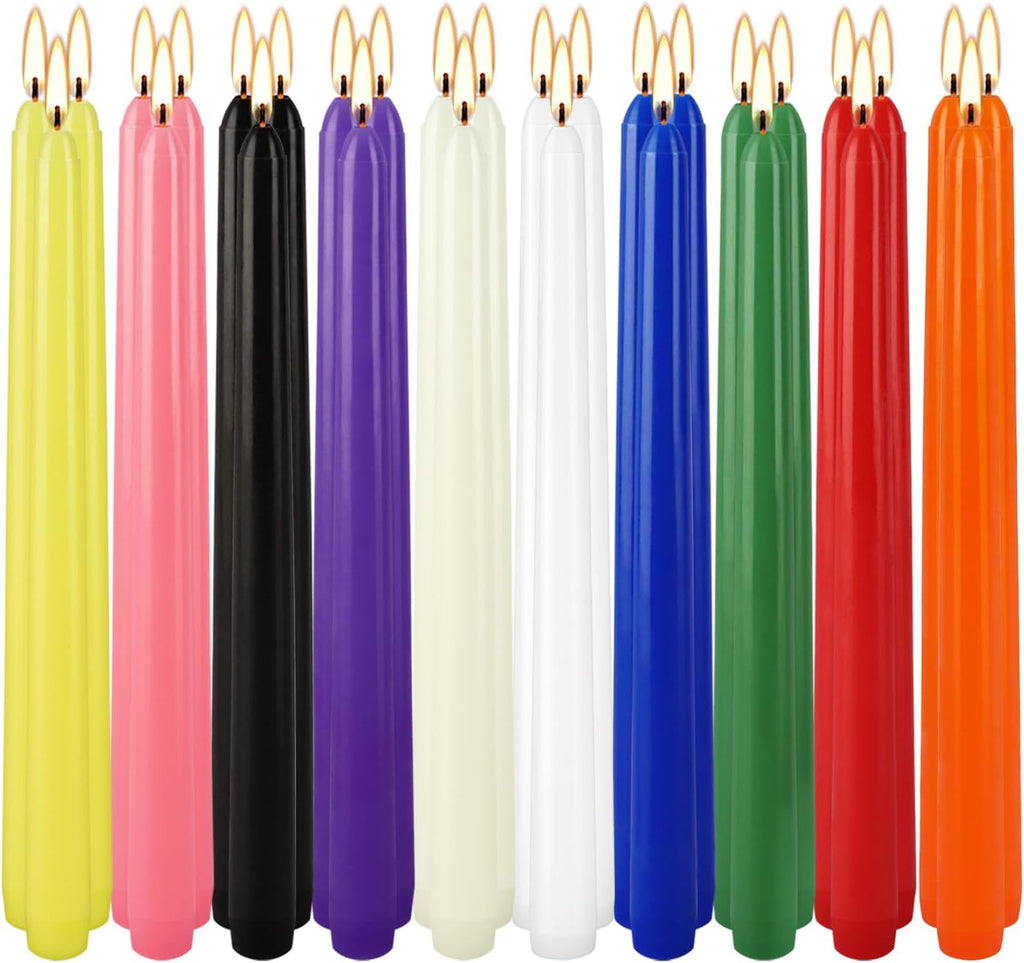 30 Pack 10 inch Assorted Color Spell Taper Candles –Unscented Dripless,Taper Candles for Rituals, Prayer, Birthdays, Meditation, Altar, Spells, Chime Candles - Ideal for Witches-10 Colours.