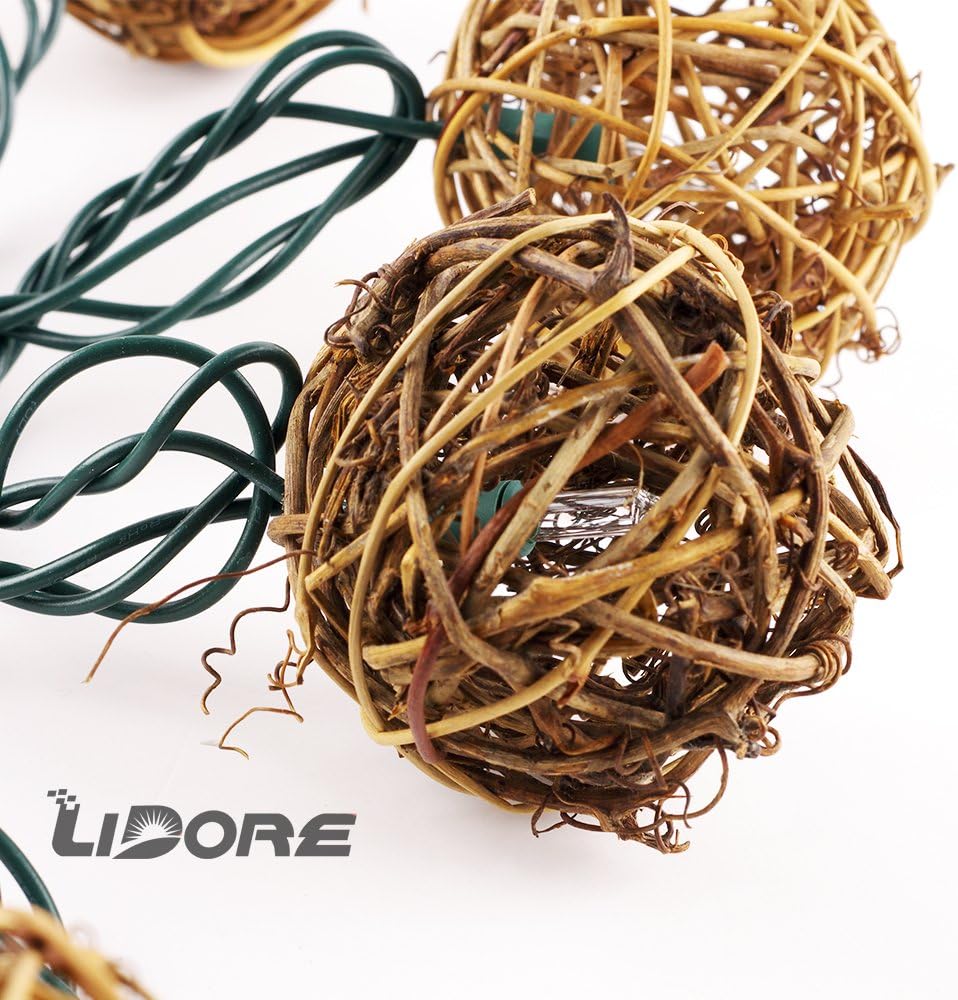 Decorative String Lights, with 10 Count Mini Natural Globe Rattan Ball