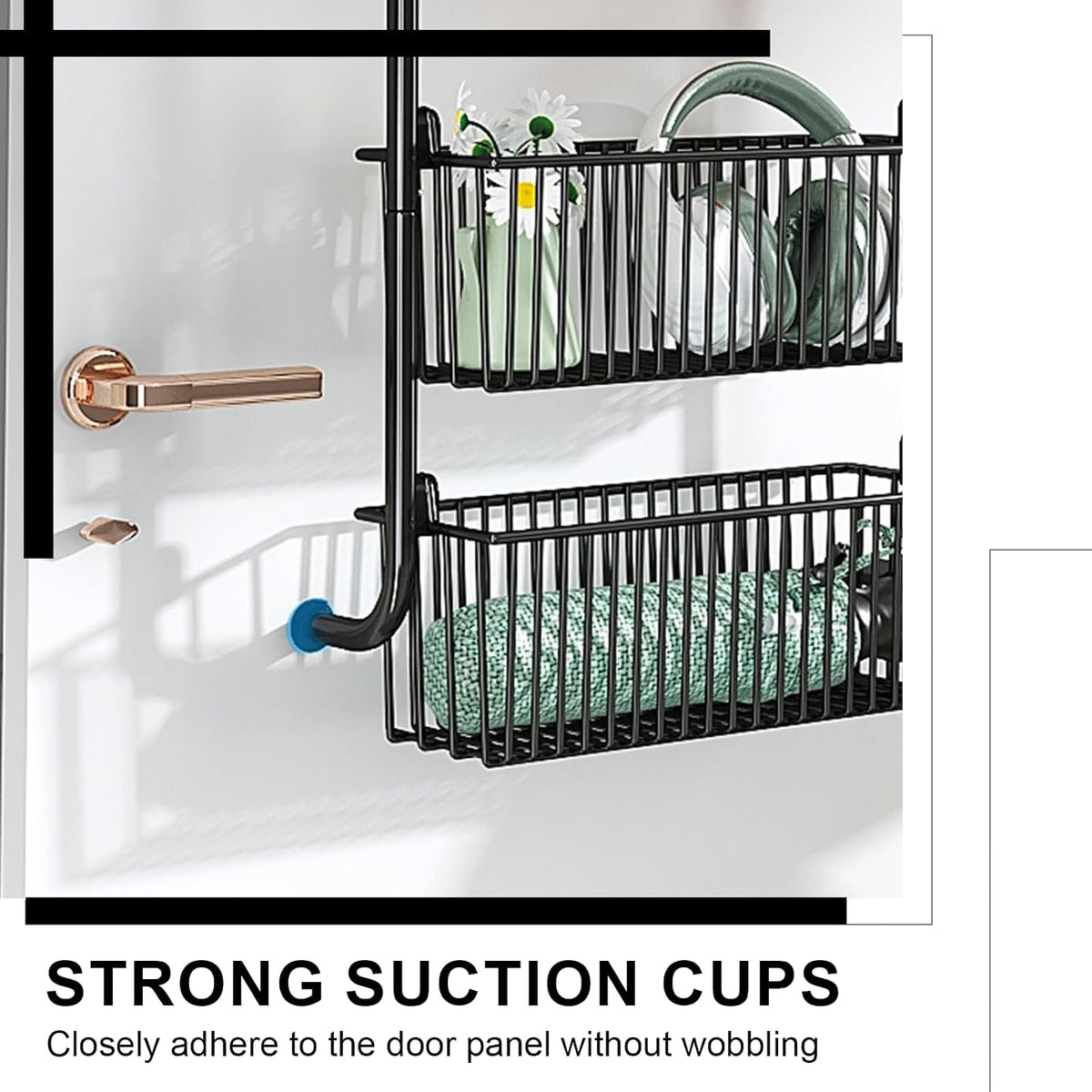 Over the Door Organizer, Metal Behind Door Hanging Storage, Toys Umbrellas Bags Organizer Rack, Large Capacity Organizer for Bedroom Bathroom Kitchen Pantry Closet Cabinet (Black,Six-Tier)