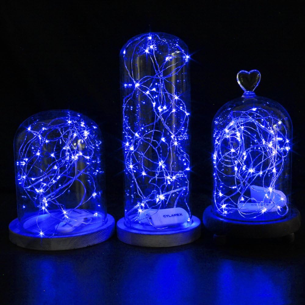 CYLAPEX 6 Pack Fairy Lights Battery Operated 7ft 20 LED Mini String Lights Silver Wire Firefly Starry Moon Twinkle Lights for Wedding Mason Jars Party Christmas Centerpiece Table Decorations, Blue