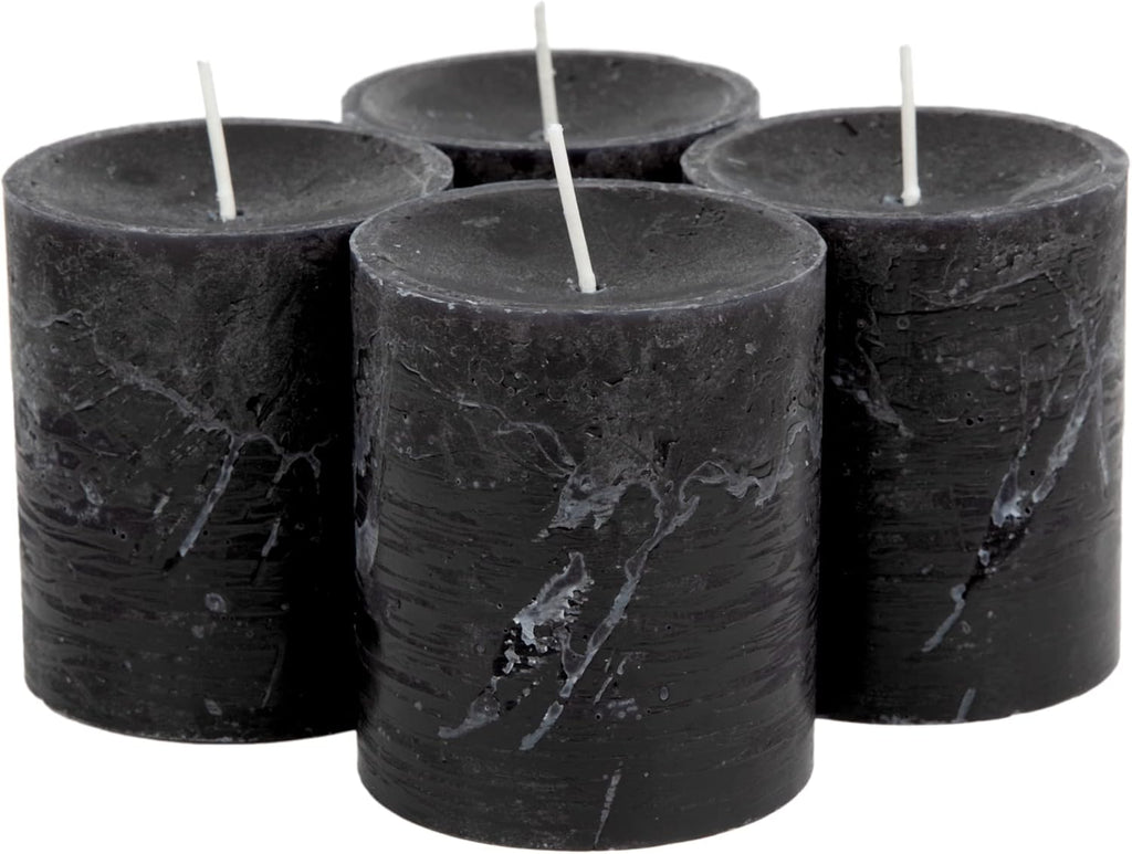 SPAAS Rustic Black Pillar Candles - 2.8" X 3" Unscented - 4 Pack for Home Decor, Halloween, Wedding, Spa, Holidays, Restaurants