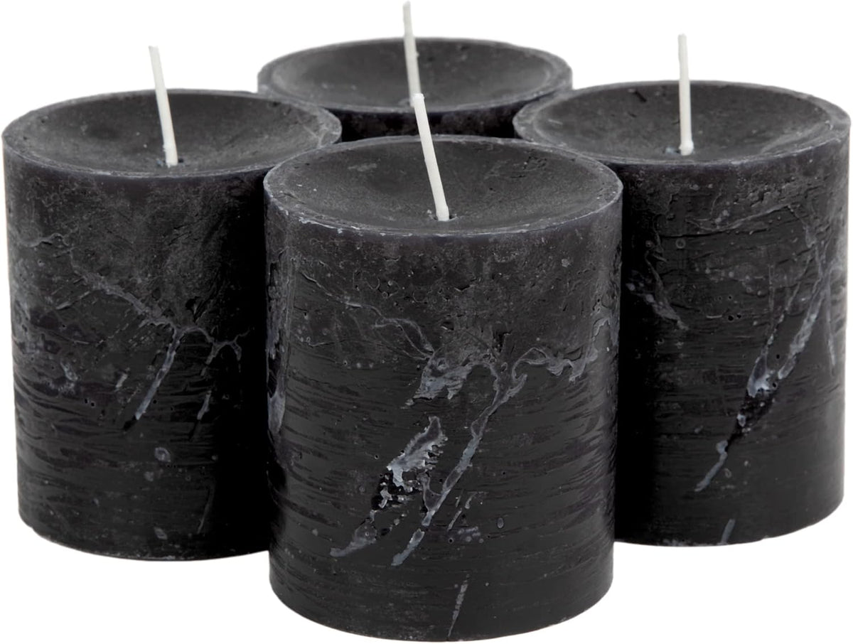 SPAAS Rustic Black Pillar Candles - 2.8" X 3" Unscented - 4 Pack for Home Decor, Halloween, Wedding, Spa, Holidays, Restaurants