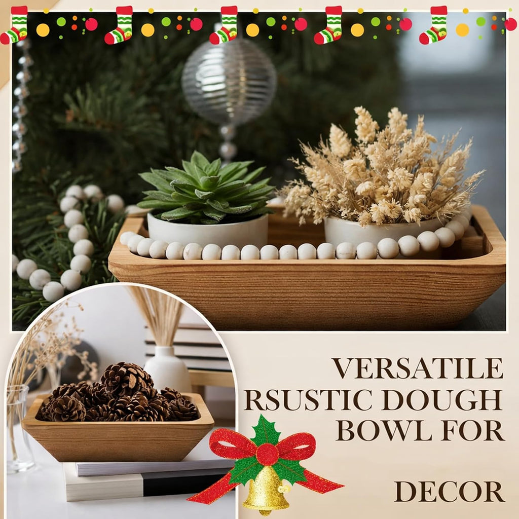 10 Pack Wooden Dough Bowl for Decors, Brown, 7.8x5.9in, Rectangle