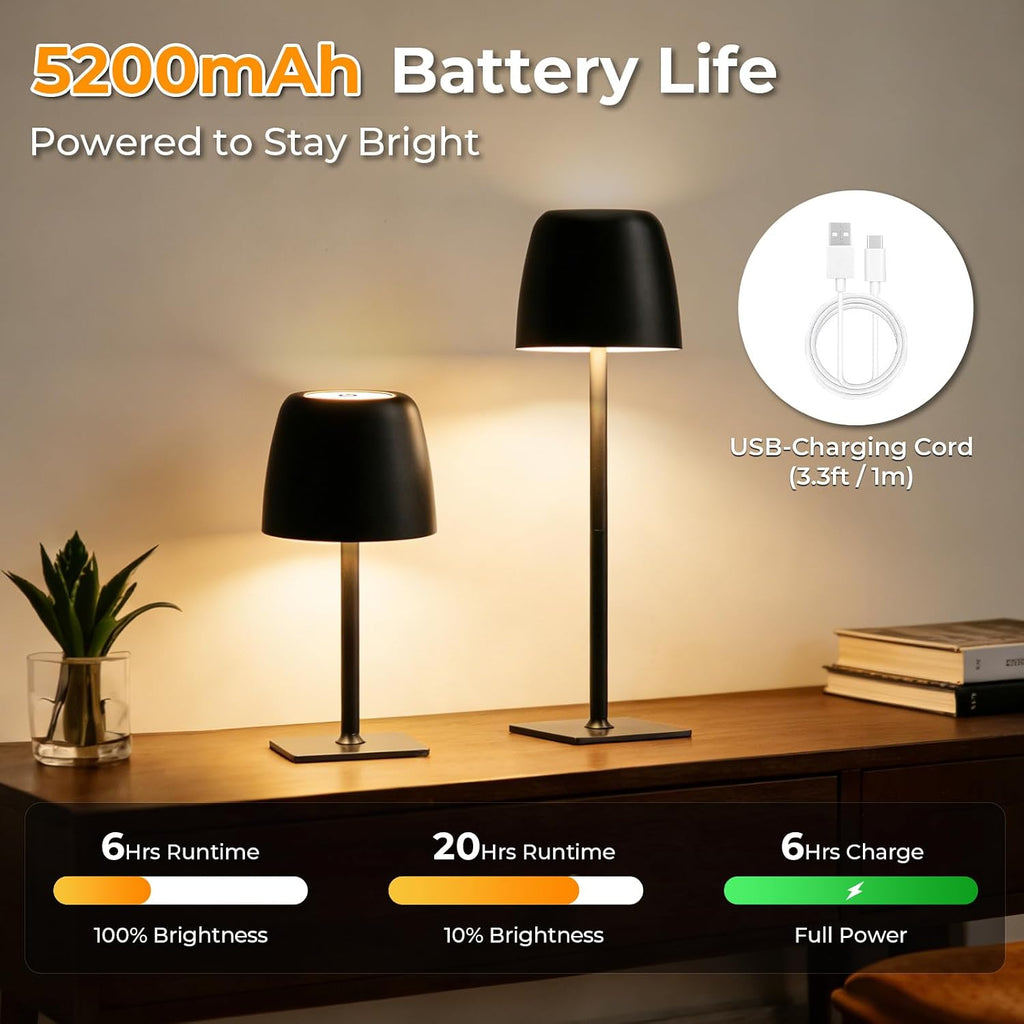 Cordless Table Lamps Rechargeable 9-12Hrs Use 5200mAh Battery