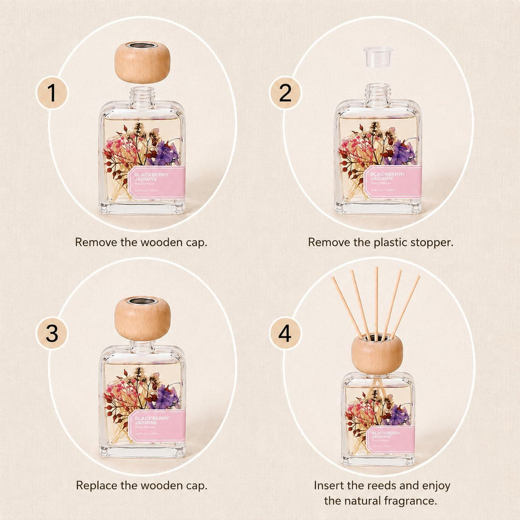 BlackBerry Jasmine Reed Diffuser, 3.4fl oz Room Diffuser Gift Box