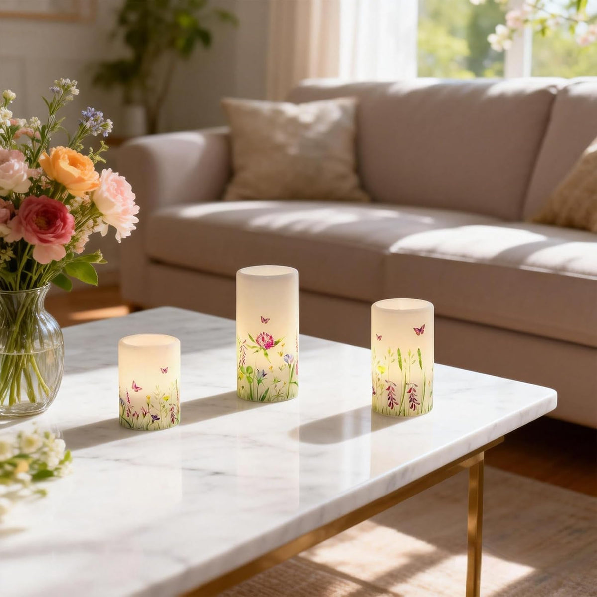 Butterfly Flameless Pillar Candles Battery Operated with 6H Timer