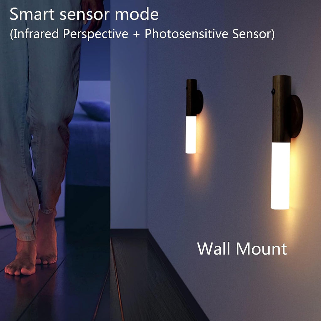 Night Light Motion Sensor Light Indoor Led Magnetic Portable Lamp No Plug USB Charge Wall Lamp for Hallway Bedroom Wardrobe Table Stairwell Cabinet Kitchen etc,Walnut