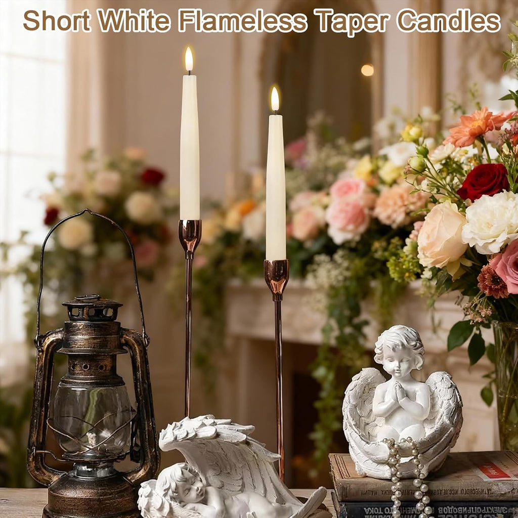 Flameless Taper LED Candles Battery Operated with Remote Timer, Ivory