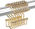 Shower Curtain Hooks Rings for Bathroom, 12PCS Stainless Steel Metal Rust Resistant Balance Sliding Double Curtain Hooks (Gold)