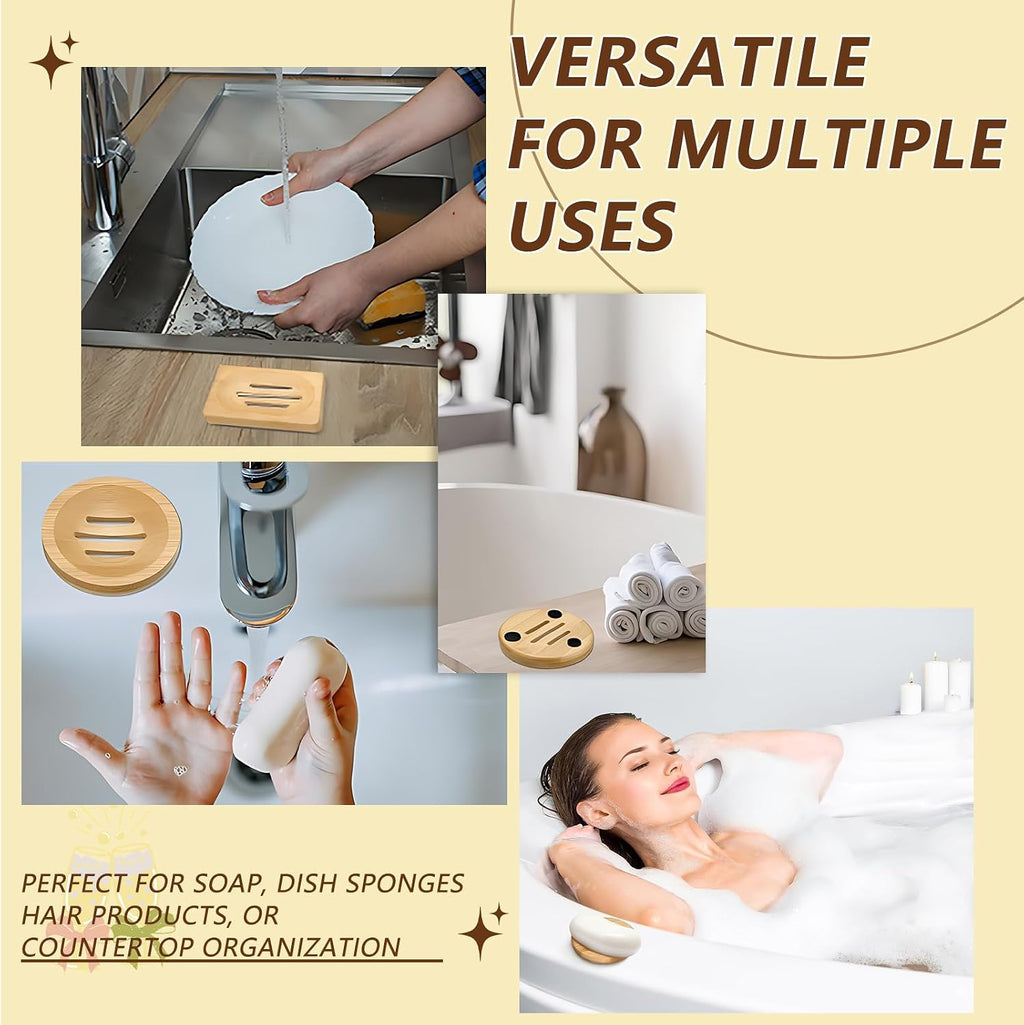 2 Pcs Bamboo Soap Holder Wooden Soap Dishes for Shower Steamer Tray for Shampoo Bath Bomb Steamers Natural Soap Dish for Home Bathroom Accessories(Round and Square)
