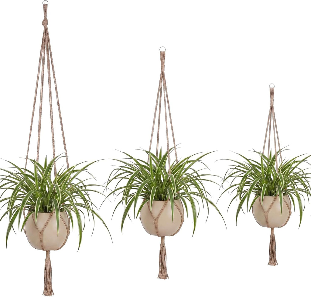 EBOOT 3 Pack 33 41 48 Inch Macrame Plant Hanger, Linen Color, 4 Legs