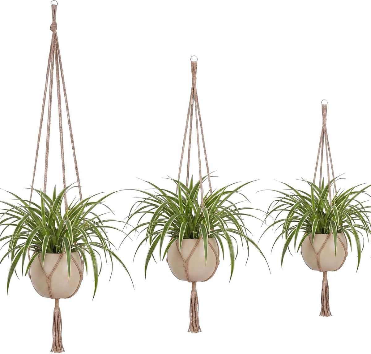 EBOOT 3 Pack 33 41 48 Inch Macrame Plant Hanger, Linen Color, 4 Legs