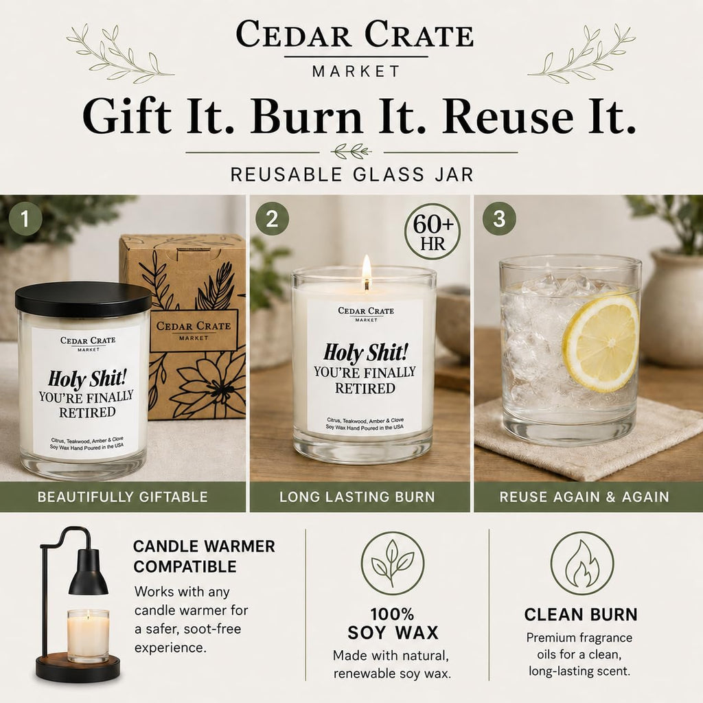 2026 Retirement Gift for Women, Men - Holy Sh*t You're Finally Retired! Funny Candle, 13.5oz Soy Wax | Hilarious Farewell Gift Coworker Best Friend Nurse, Teacher, Mom, Dad, Boss, Friend, Sister