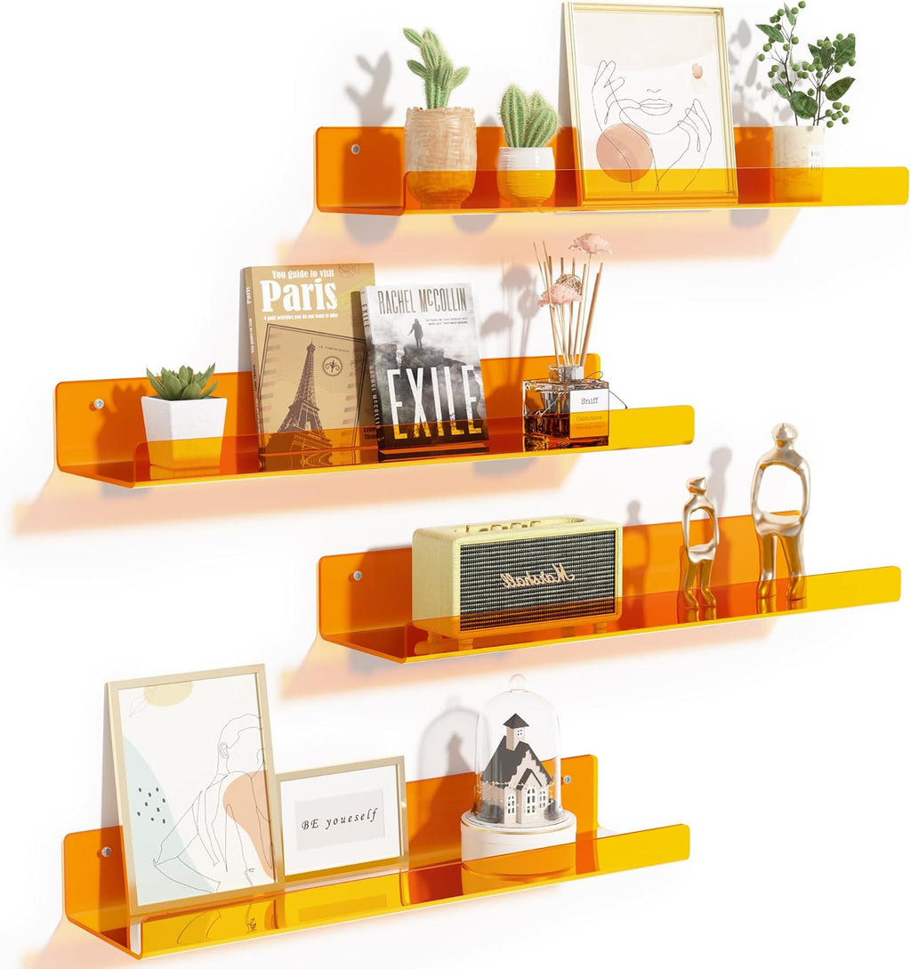upsimples 4 Pcs 15" Acrylic Shelves for Wall Decor and Display, Orange