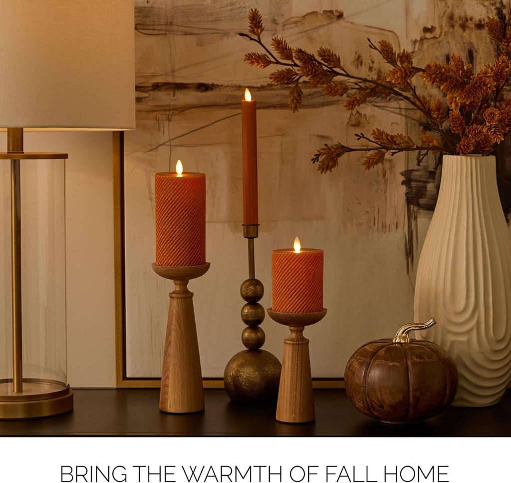 Luminara - Flameless Flickering Moving Flame Battery Operated, Remote Ready, Unscented Candle LED Décor & Gift- Ribbed Pillar (Marmalade Glitter, 3.1" x 6.5")