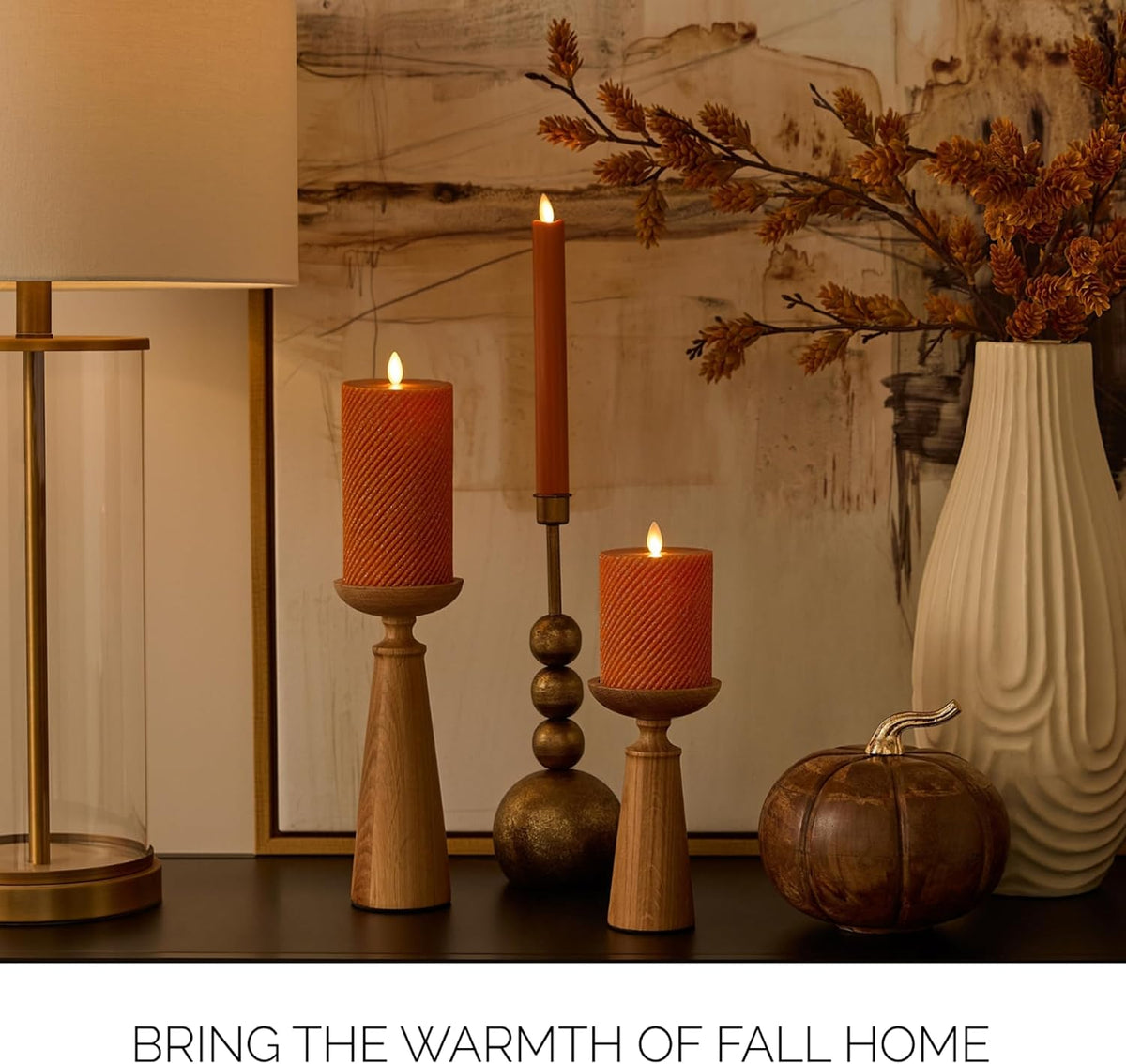 Luminara - Flameless Flickering Moving Flame Battery Operated, Remote Ready, Unscented Candle LED Décor & Gift- Ribbed Pillar (Marmalade Glitter, 3.1" x 6.5")
