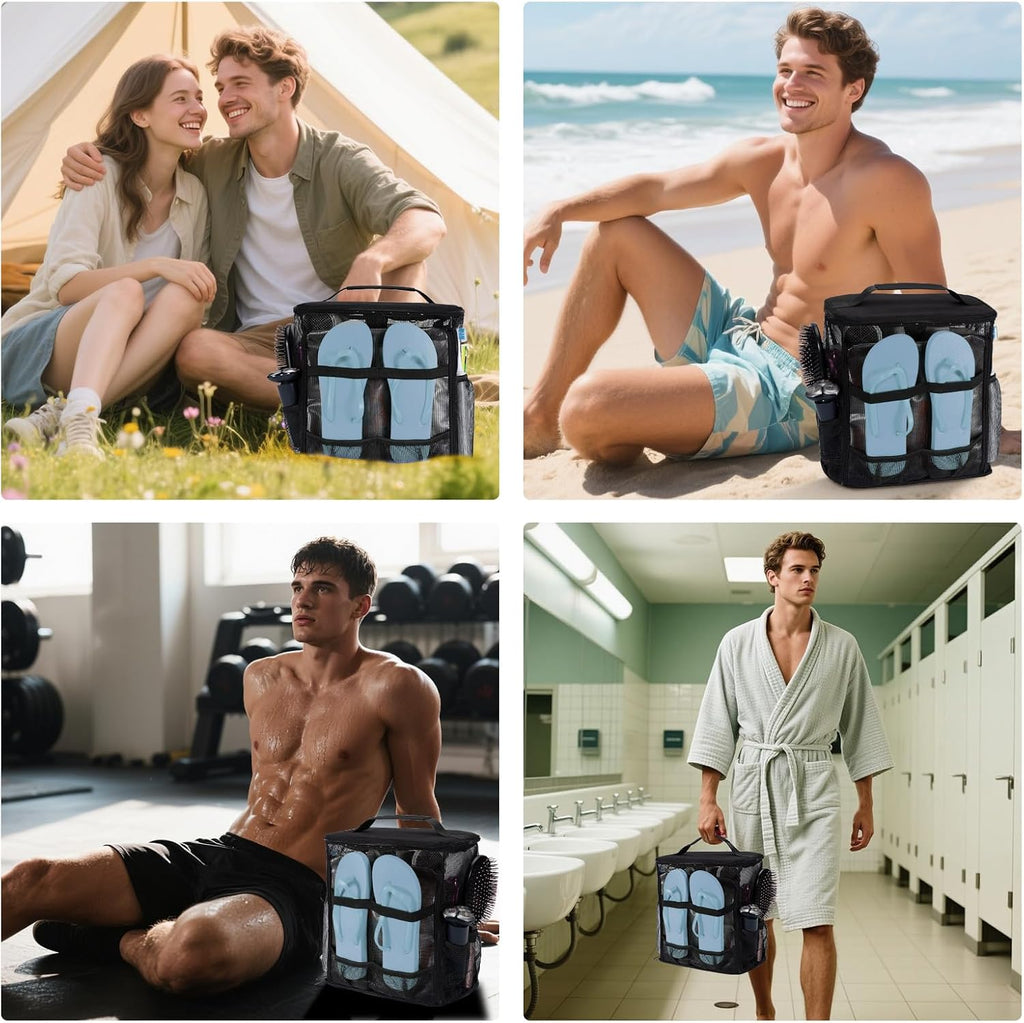 Portable Mesh Shower Caddy Bag for College Dorm Essentials Collapsible Shower Bag with Hanging Hook and Handle Quick Dry Large Capacity Shower Caddy Organizer Toiletry for Travel, Camping, Gym