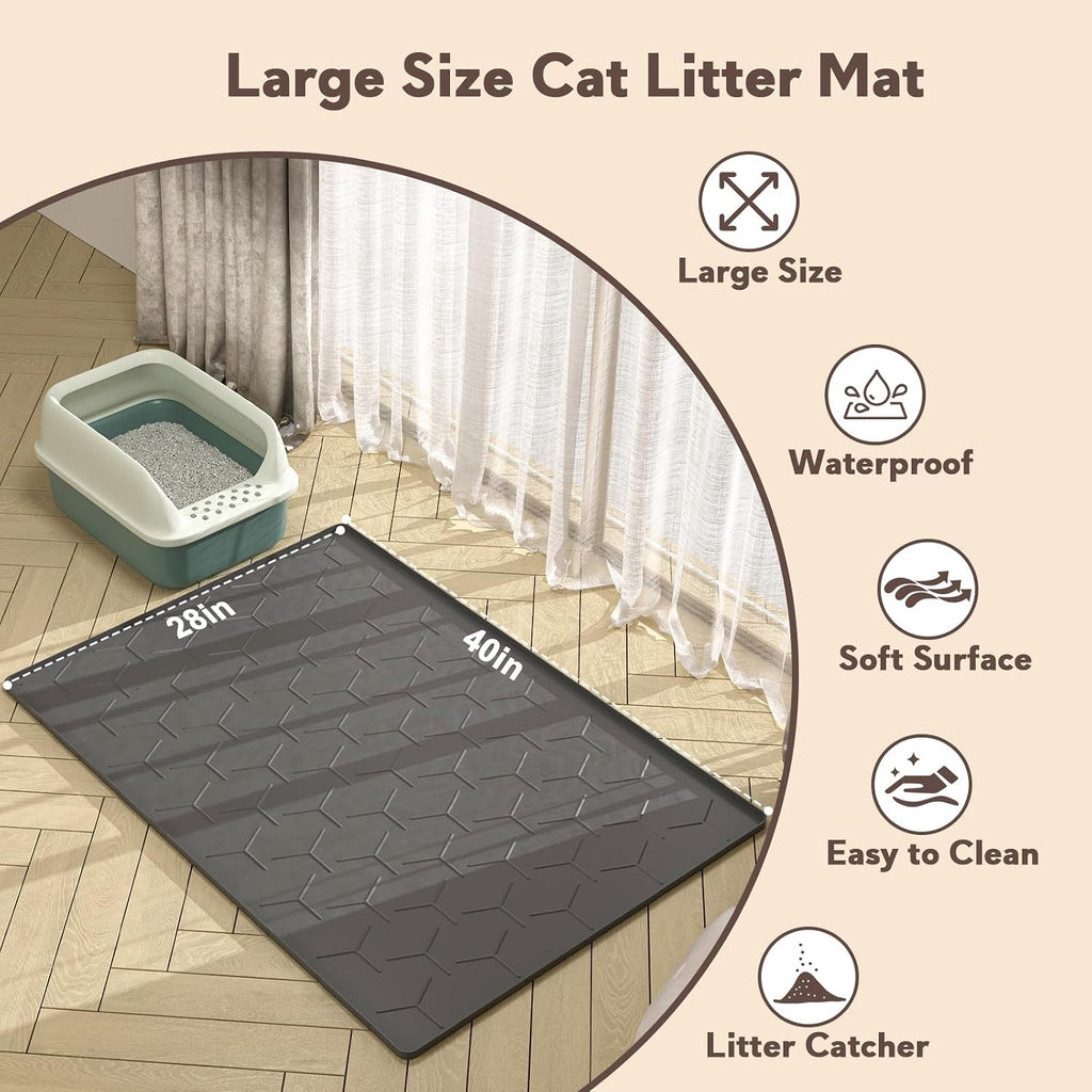 Garoopion Silicone Cat Litter Mat Large 40" X 28", Easy to Clean, Black