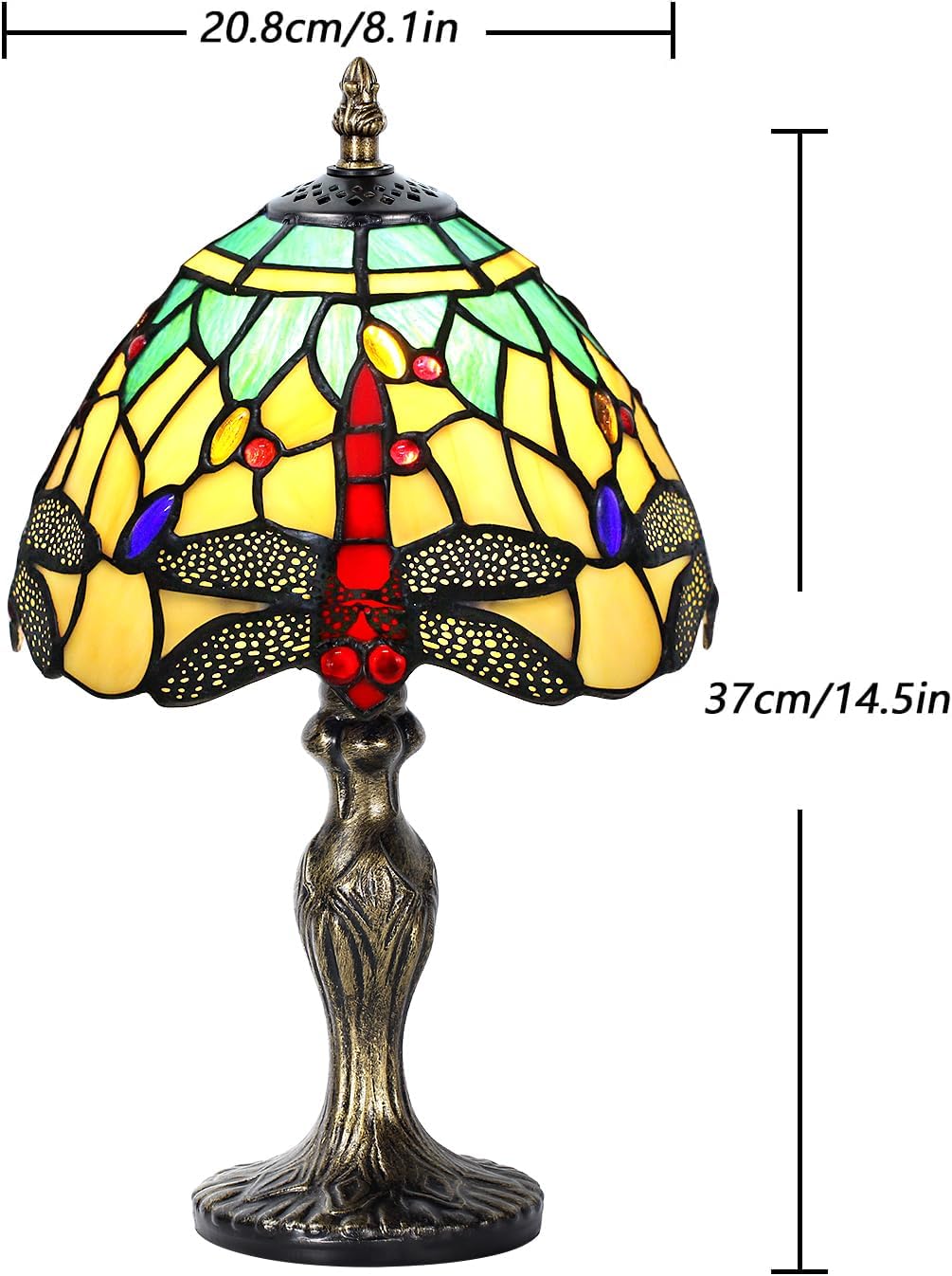 8'' Stained Glass Table Lamp, Vintage Desk Bedside Night Ligh