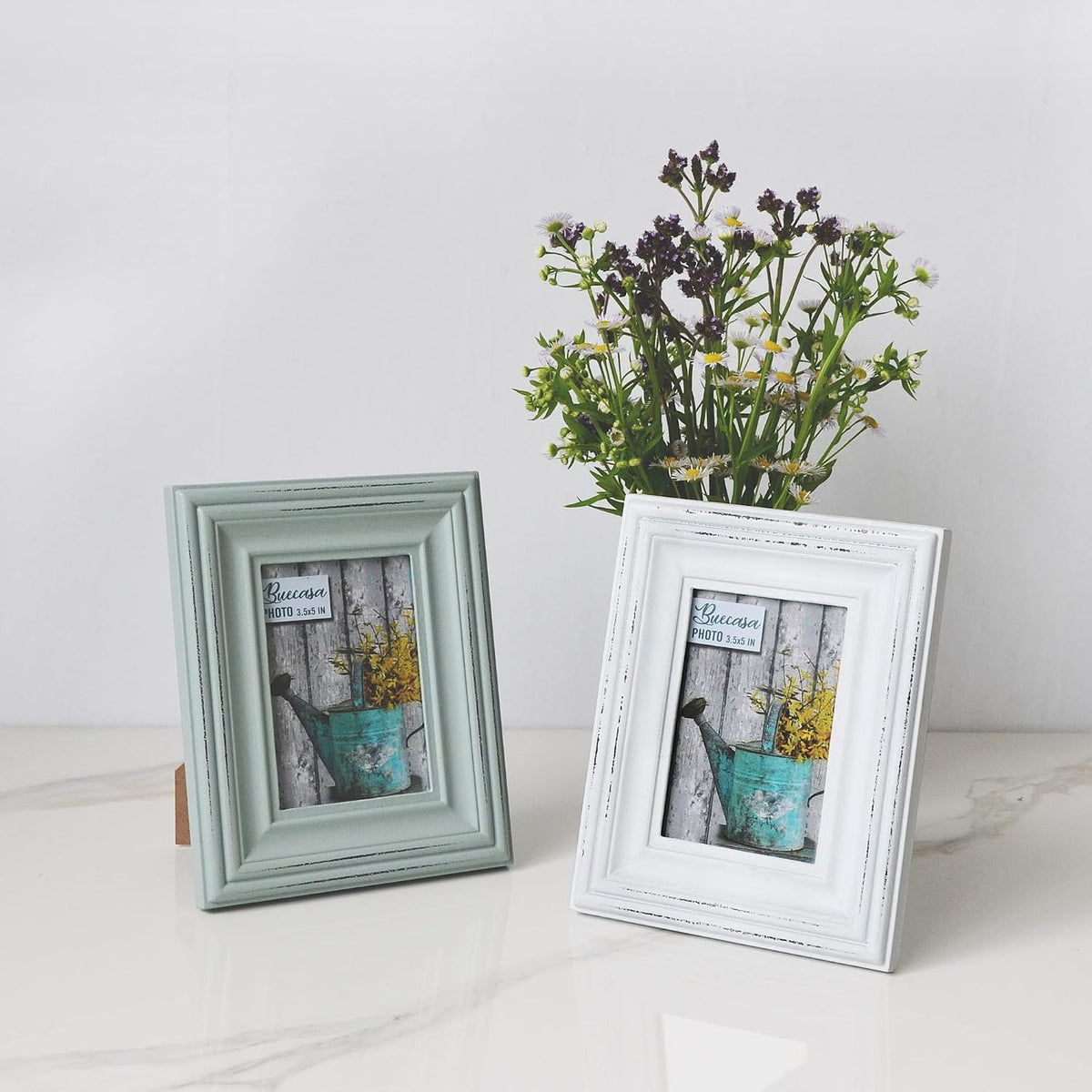 Shabby Chic 3.5x5 Inches Wooden Picture Frame Pack of 2 Aqua & White