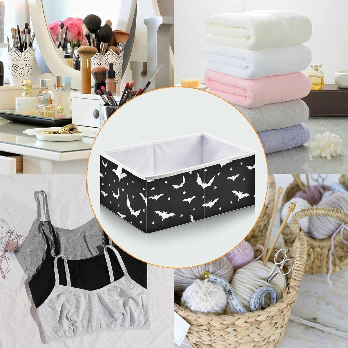 CaTaKu Bats Star Black Cube Storage Bins for Organization, Rectangular Fabric Storage Cubes Storage Bins for Cube Organizer Foldable Storage Baskets for Shelves Living Room