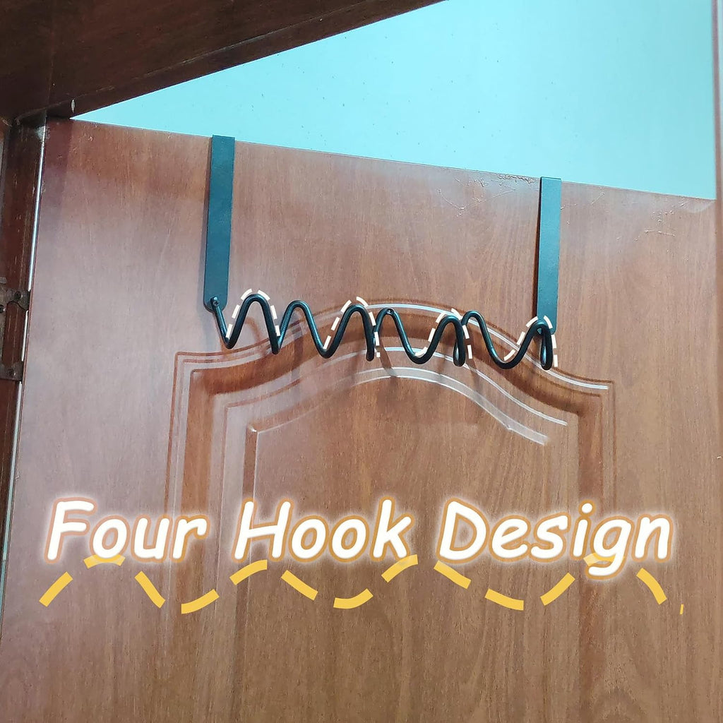 Wave Shaped Over The Door Hook, Metal Door Hanging Rack with 4 Hooks, Black