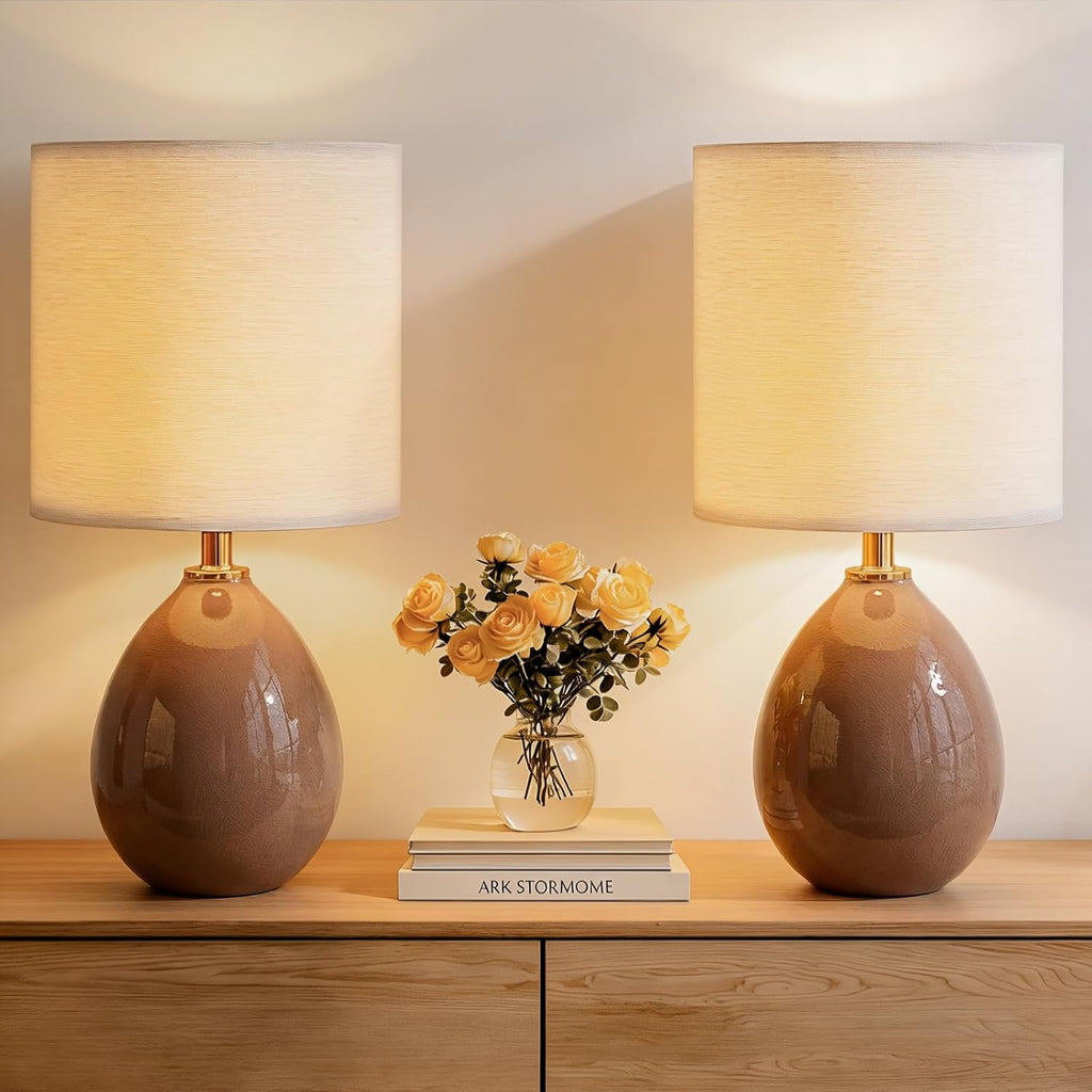 Dawnwake 17.7" Ceramic Table Lamps Set of 2 for Living Room Bedroom, Coffee