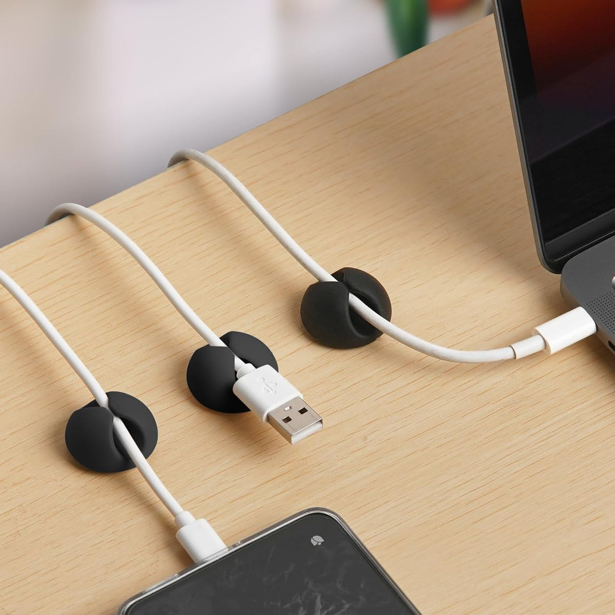 tifanso 6PCS Black Adhesive Cable Clips for Home Office Wire Management