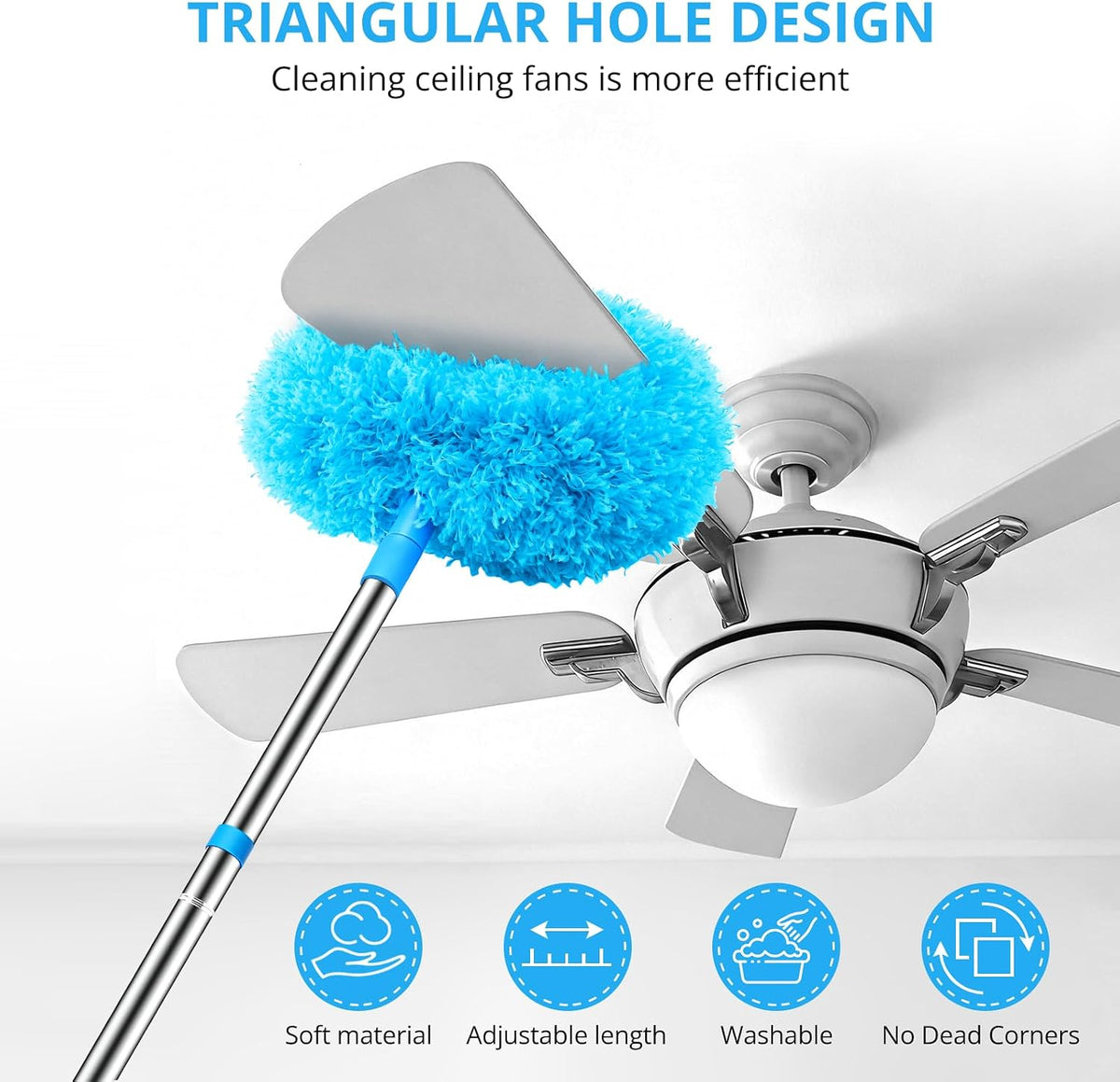 SetSail Ceiling Fan Cleaner Duster, with Extension Pole for Cleaning, Blue