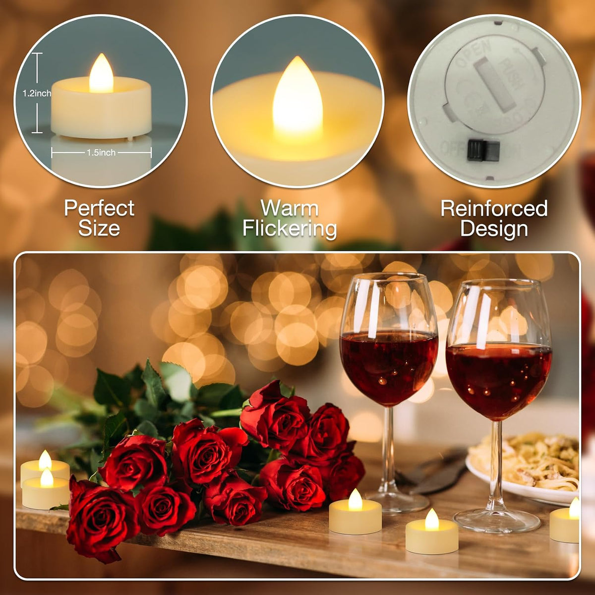 24 Pack Tea Lights Candles Battery Operated Flameless LED Tealights