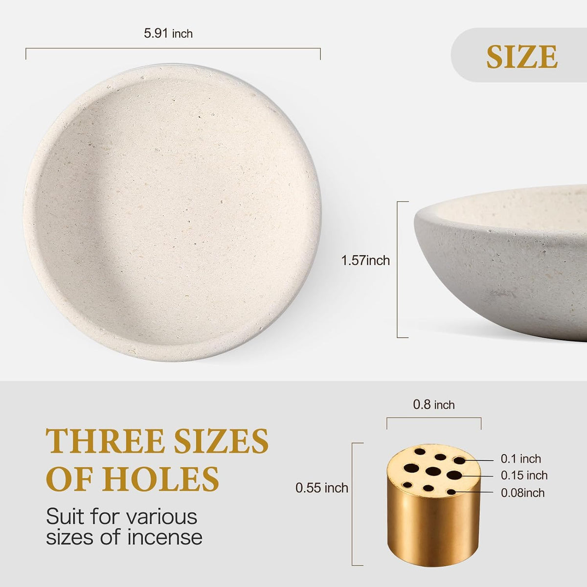 Koville Natural Marble Incense Holder, Incense Holder for Sticks with 9 Holes, Handmade Incense Burner Ash Catcher for Meditation Yoga SPA, Balsam Fir/Palo Santo/Sage/Cone (Lymra Limestone)