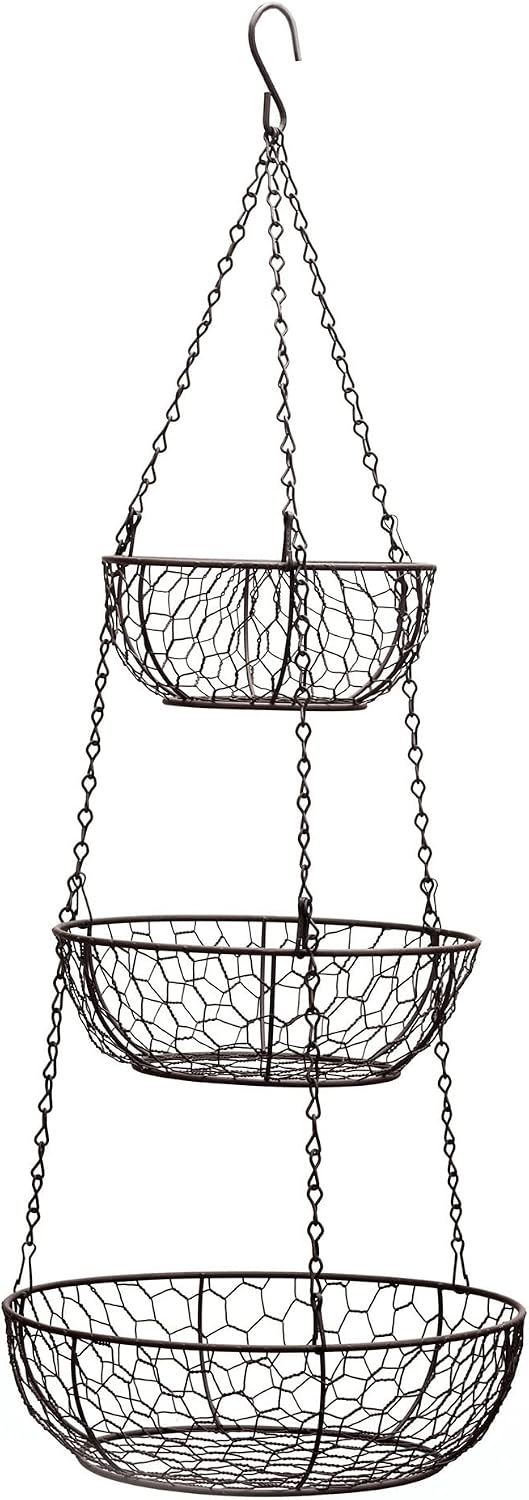 RSVP International Hanging Storage Collection 3-Tier Baskets, Bronze Chicken Wire