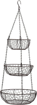 RSVP International Hanging Storage Collection 3-Tier Baskets, Bronze Chicken Wire