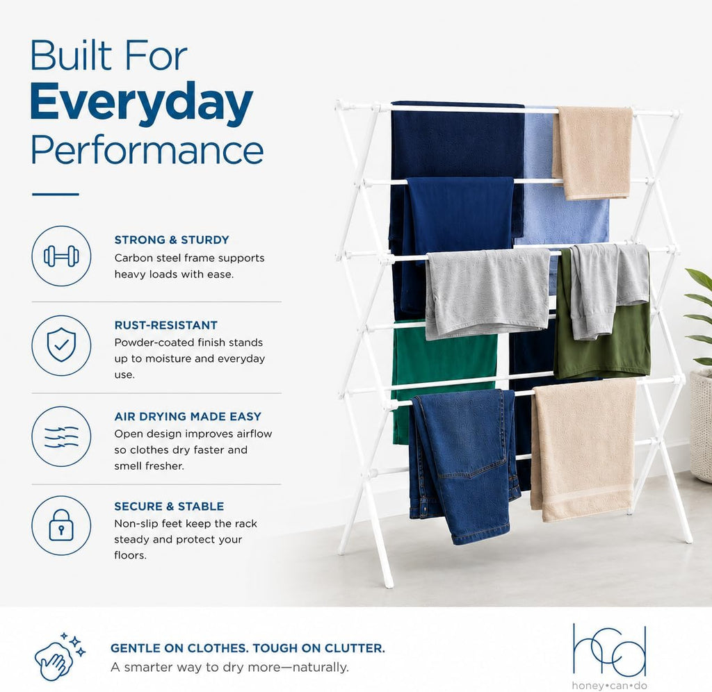 Honey-Can-Do 6-Tier Collapsible Clothes Drying Rack, 30", No Assembly, Grey