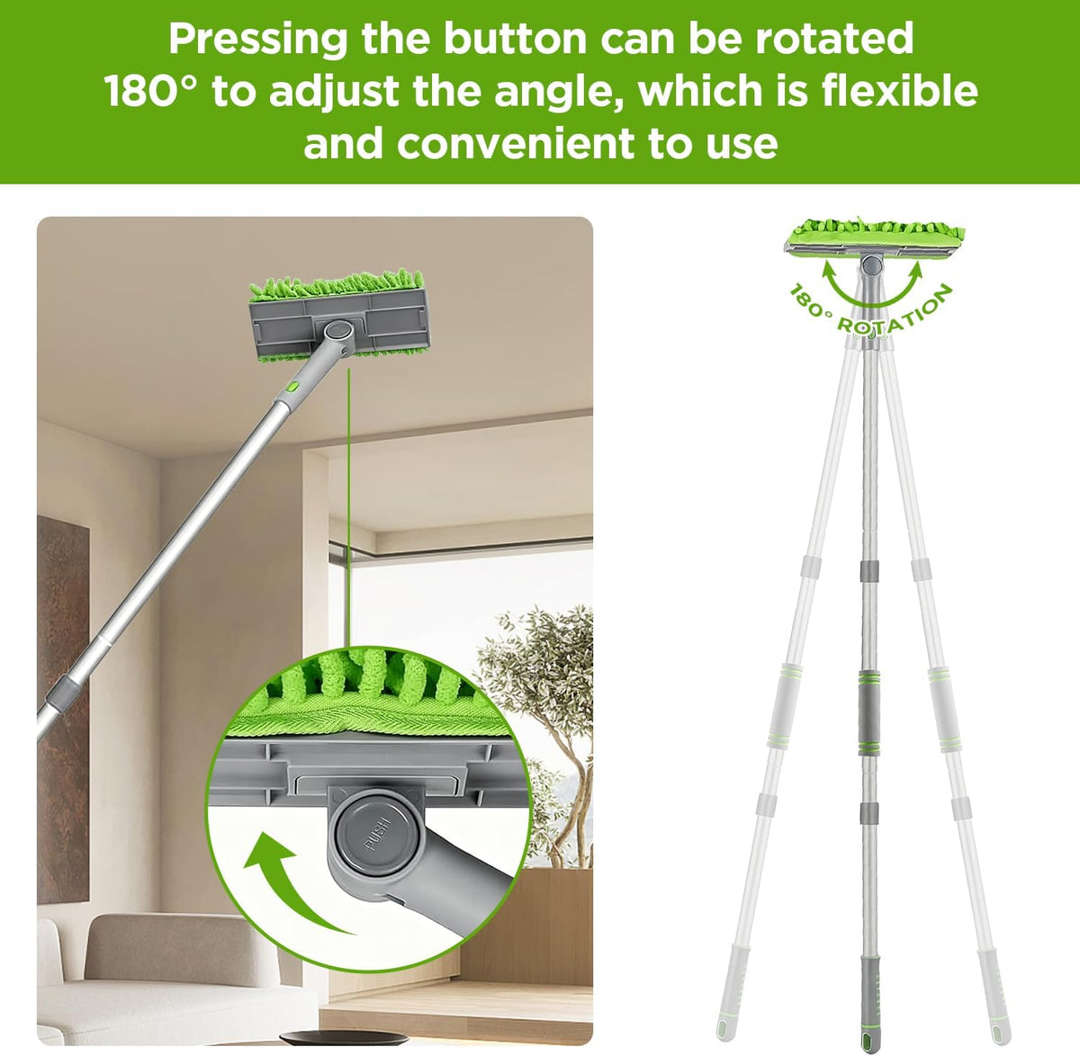 Extendable Fan Duster Set with 72 Inch Handle,Reusable Brush Cloths, for Ceiling Fan, Blinds & Baseboards
