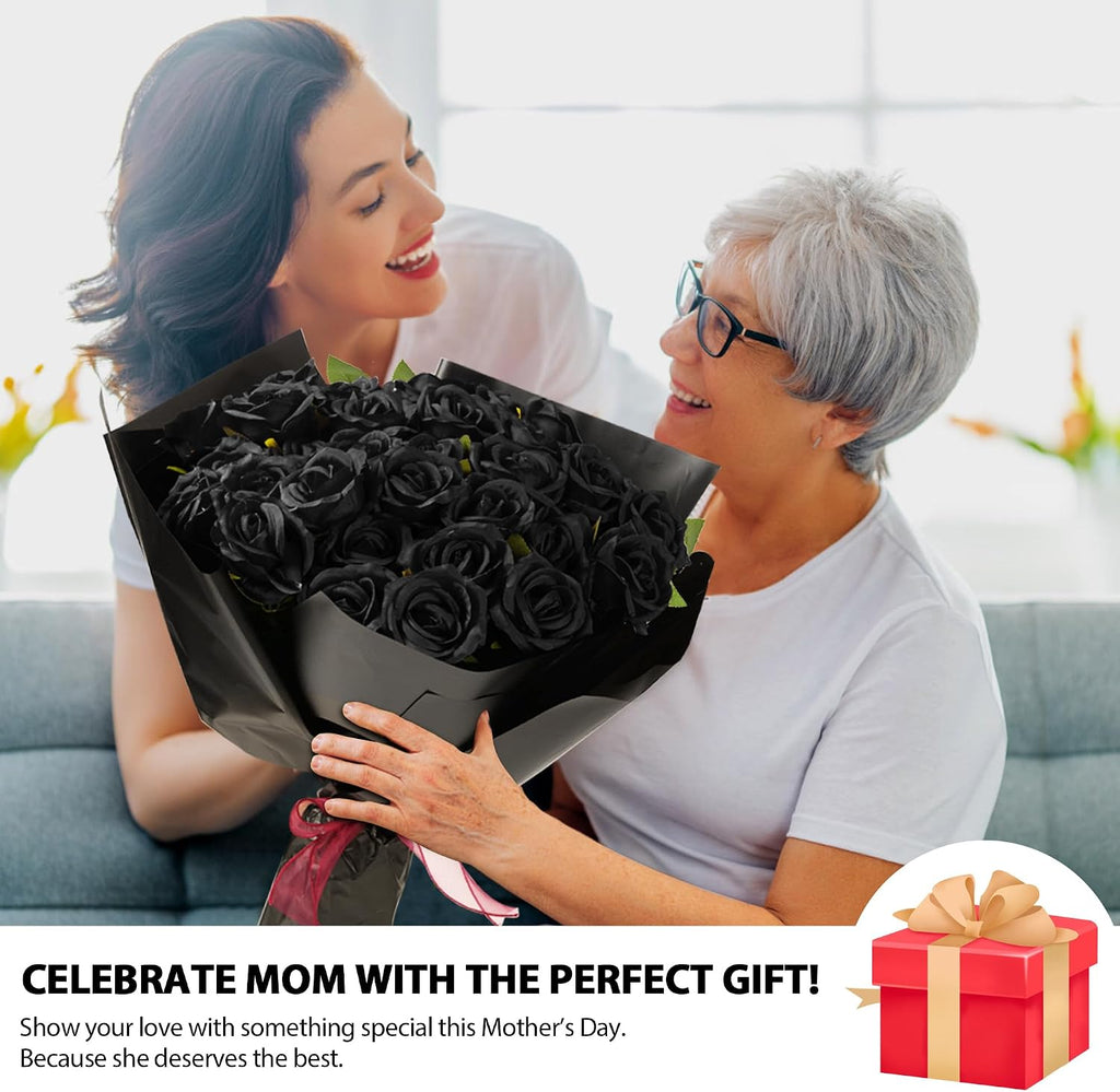Fanfantoey Black Roses Artificial Flowers Bulk, 52Pcs Fake Roses Flower Arrangement, DIY Silk Flowers Roses Bouquet, Realistic Faux Artificial Roses for Mother's Day Home Table Decor