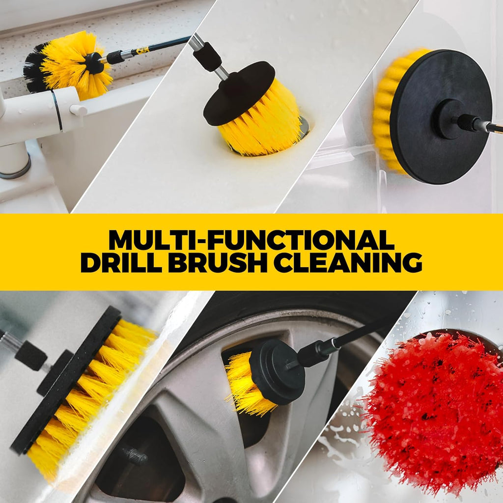 Holikme 22Pack Drill Brush Attachments Set, Scrub Pads & Sponge, Buffing Pads, Power Scrubber Brush, Car Polishing Pad Kit,Wax Applicator Pad,Car Cleaning Kit，Cleaning Supplies，Masonry Brushes,Black