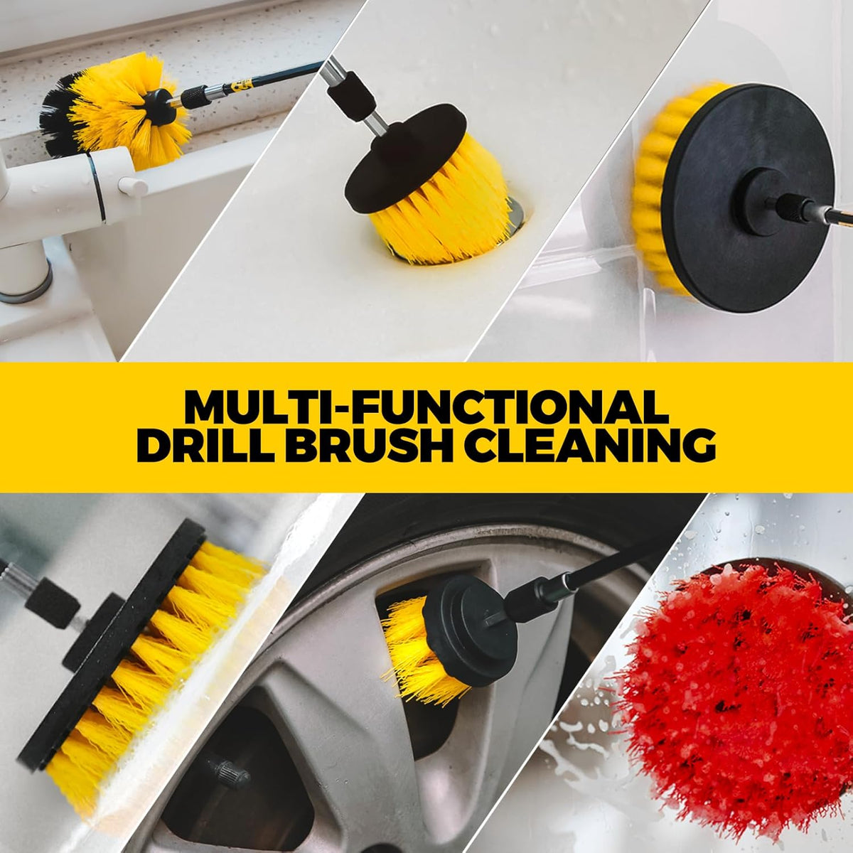 Holikme 22Pack Drill Brush Attachments Set, Scrub Pads & Sponge, Buffing Pads, Power Scrubber Brush, Car Polishing Pad Kit,Wax Applicator Pad,Car Cleaning Kit，Cleaning Supplies，Masonry Brushes,Black