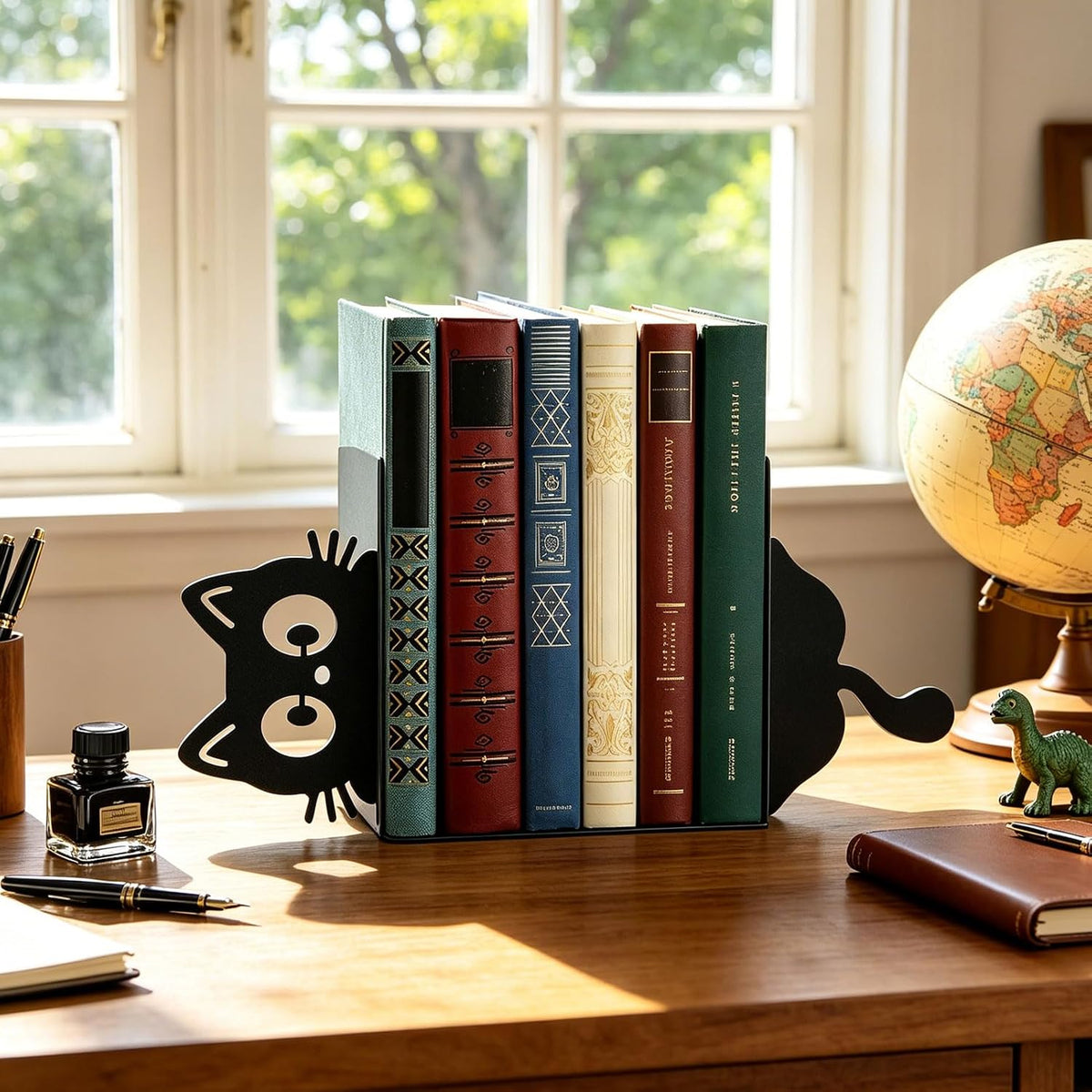 Cat Bookends Set of 2, Peeping Cat Bookends for Shelves Decorative