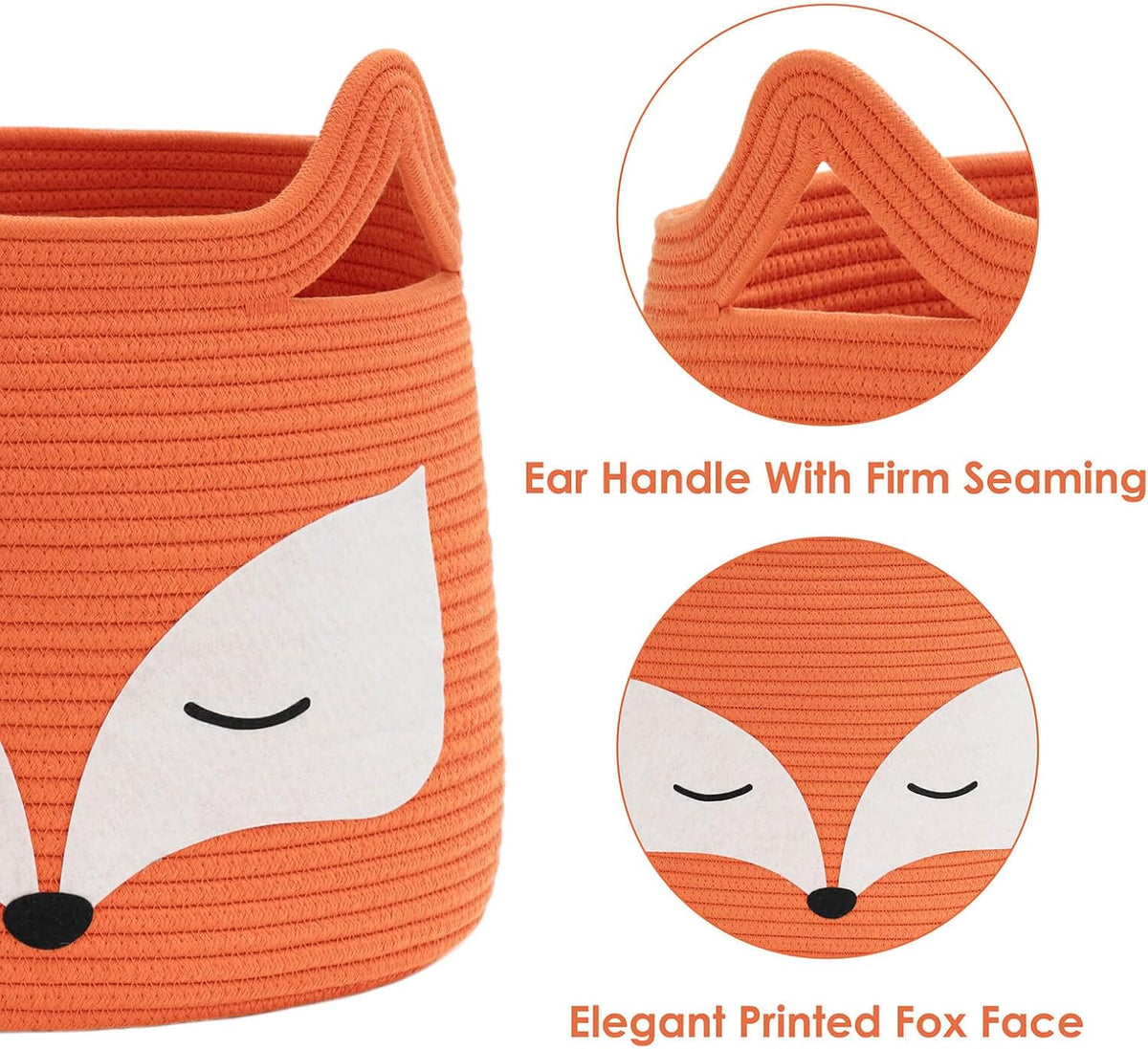 Fox Large Woven Rope Toy Basket for Home Décor, Orange