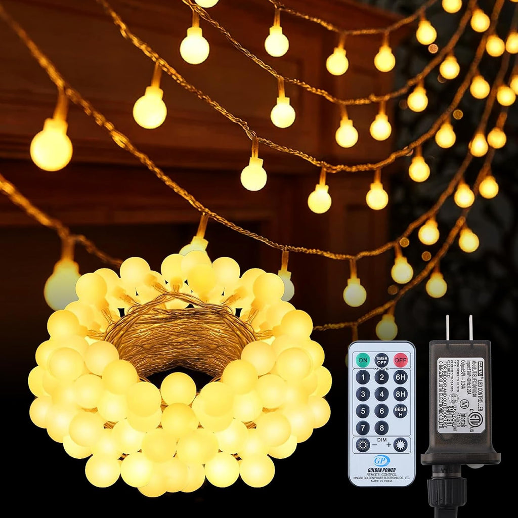 Dailyart Globe String Lights, 100Led 59FT Waterproof Fairy Lights Plug in 8 Modes with Remote Control, Brightness Adjustable &Timing String Lights Indoor Outdoor, Fairy Lights for Bedroom, Warm White