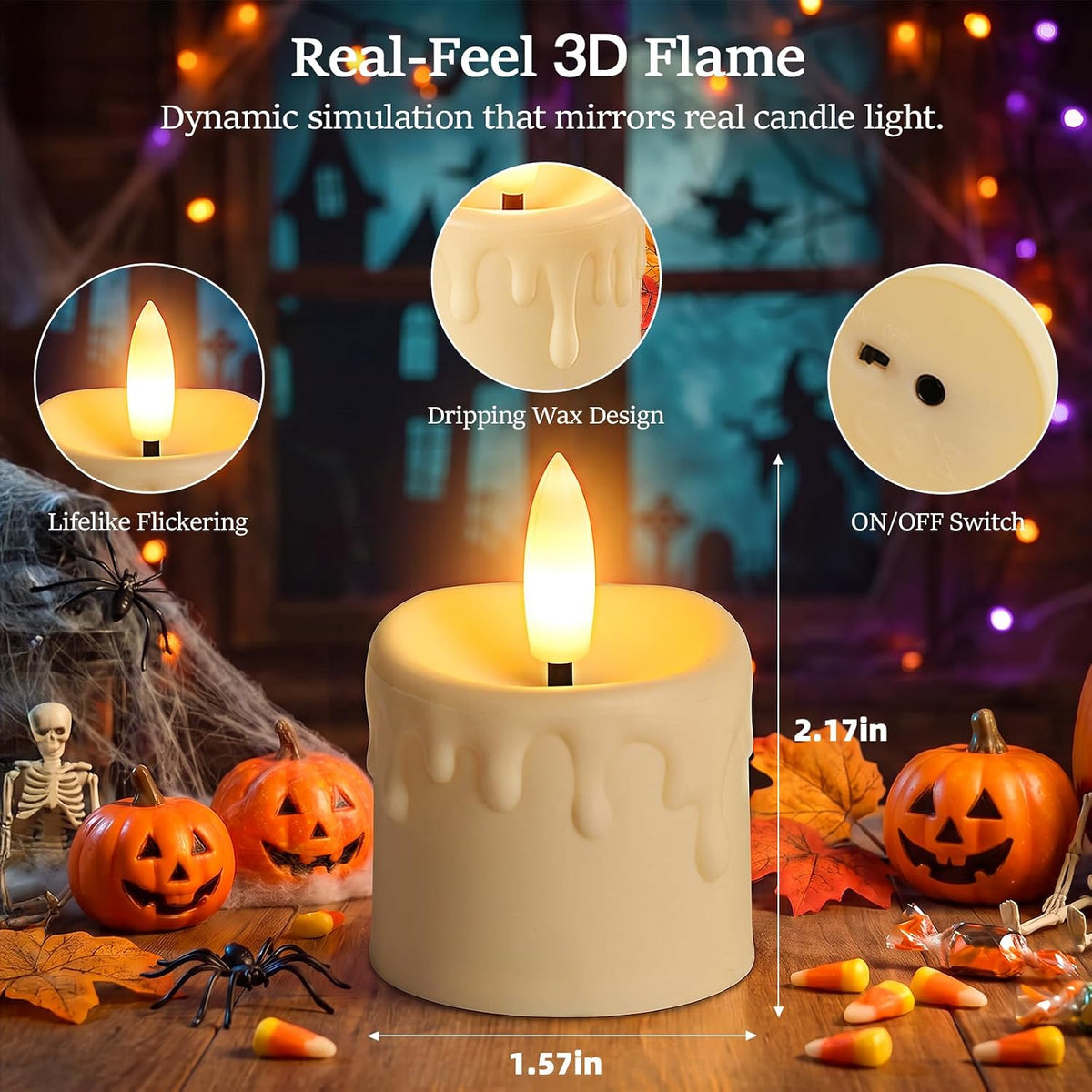 Kimjo Rechargeable Flameless Tea Lights Candles with Charging Base, 12 Pack