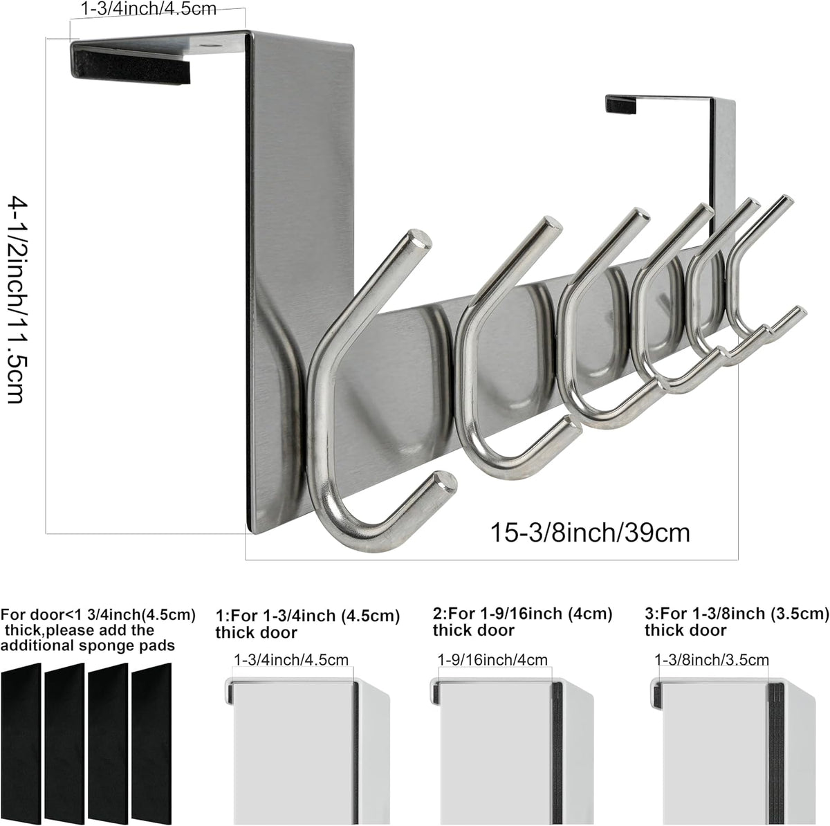 WEBI Over The Door Hook Door Hanger:Over The Door Towel Rack with 6 Hooks for Hanging Coats,Towel Hanger Door Coat Hanger Over Door Coat Rack for Towels,Clothes,Back of Bathroom,Silver